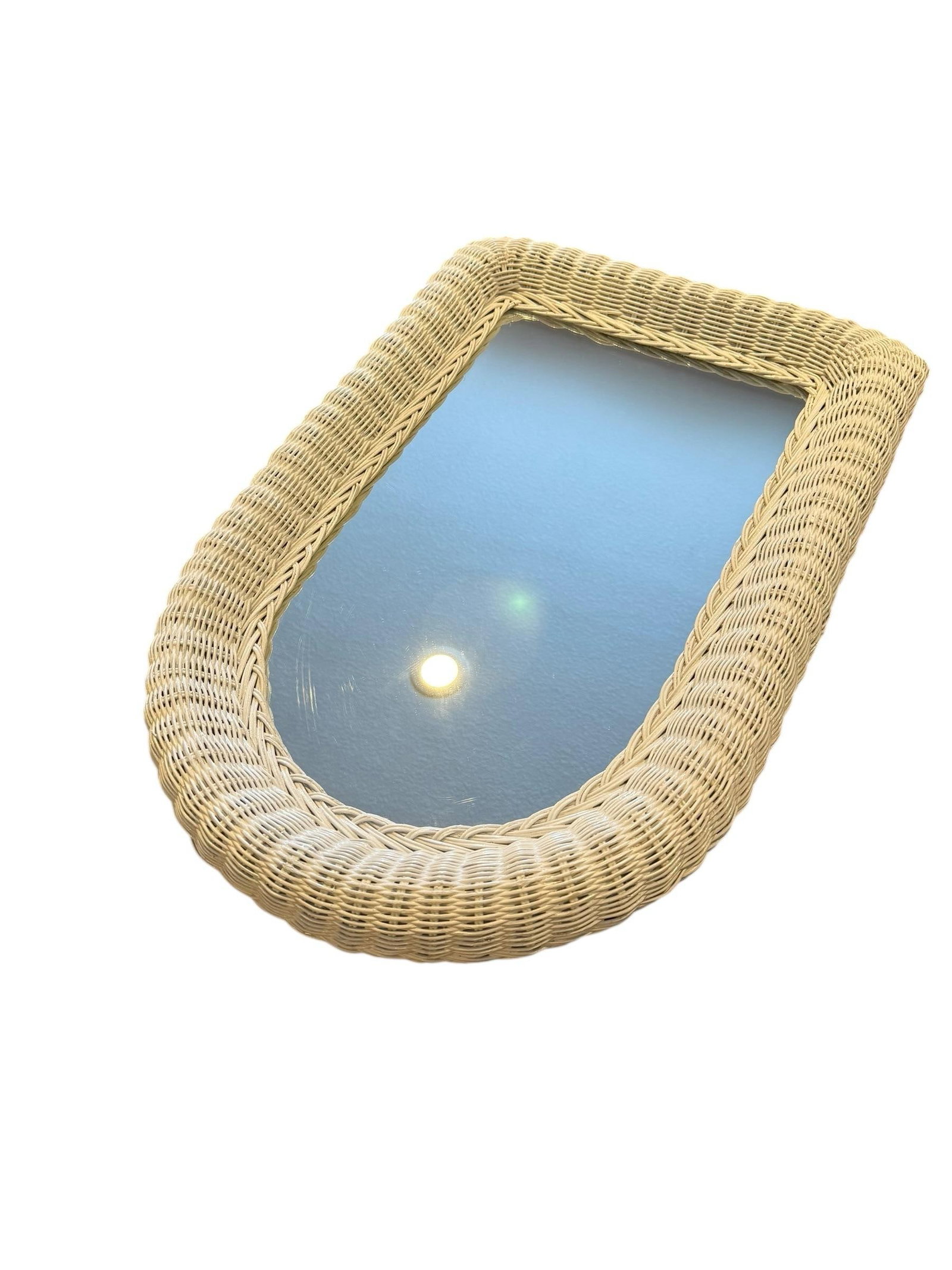 Vintage White Rattan Arched Mirror - 6