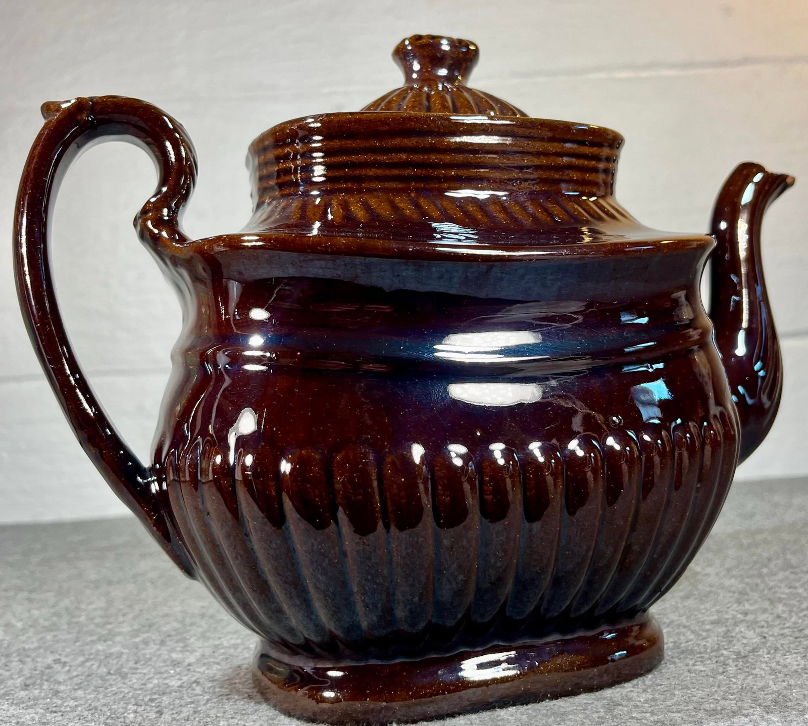 Antique Glazed Redware Lidded Teapot - 2