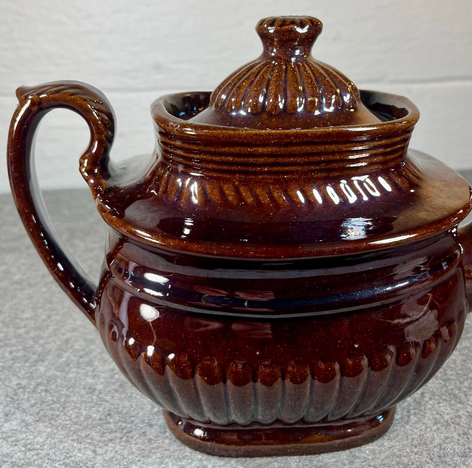 Antique Glazed Redware Lidded Teapot - 3