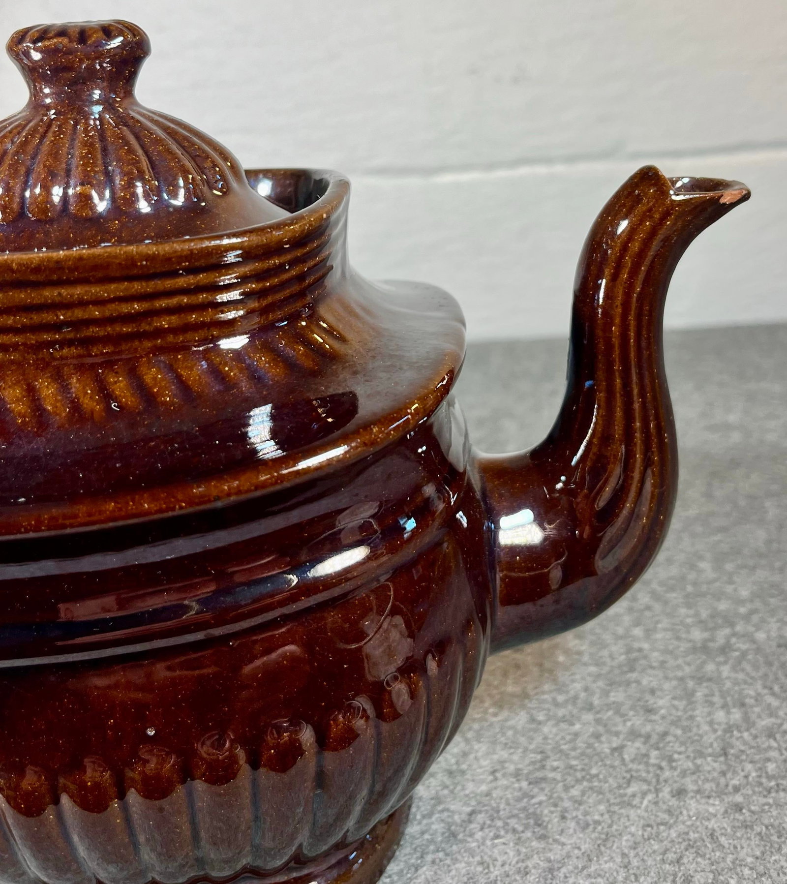 Antique Glazed Redware Lidded Teapot - 4