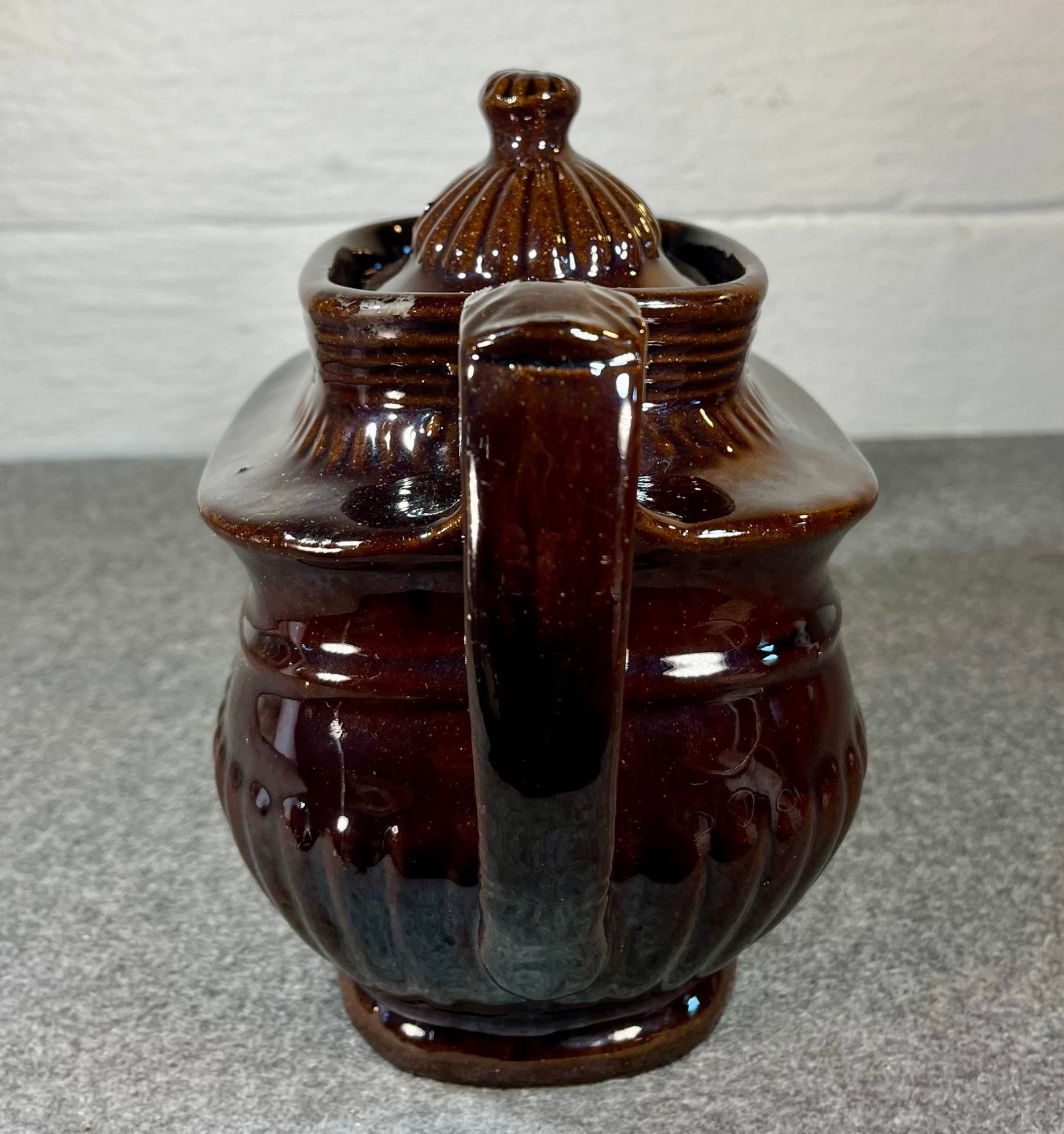 Antique Glazed Redware Lidded Teapot - 5