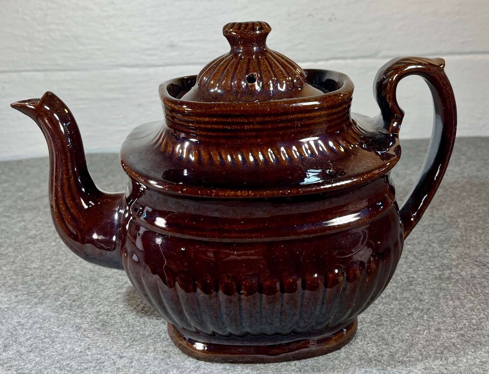 Antique Glazed Redware Lidded Teapot - 6