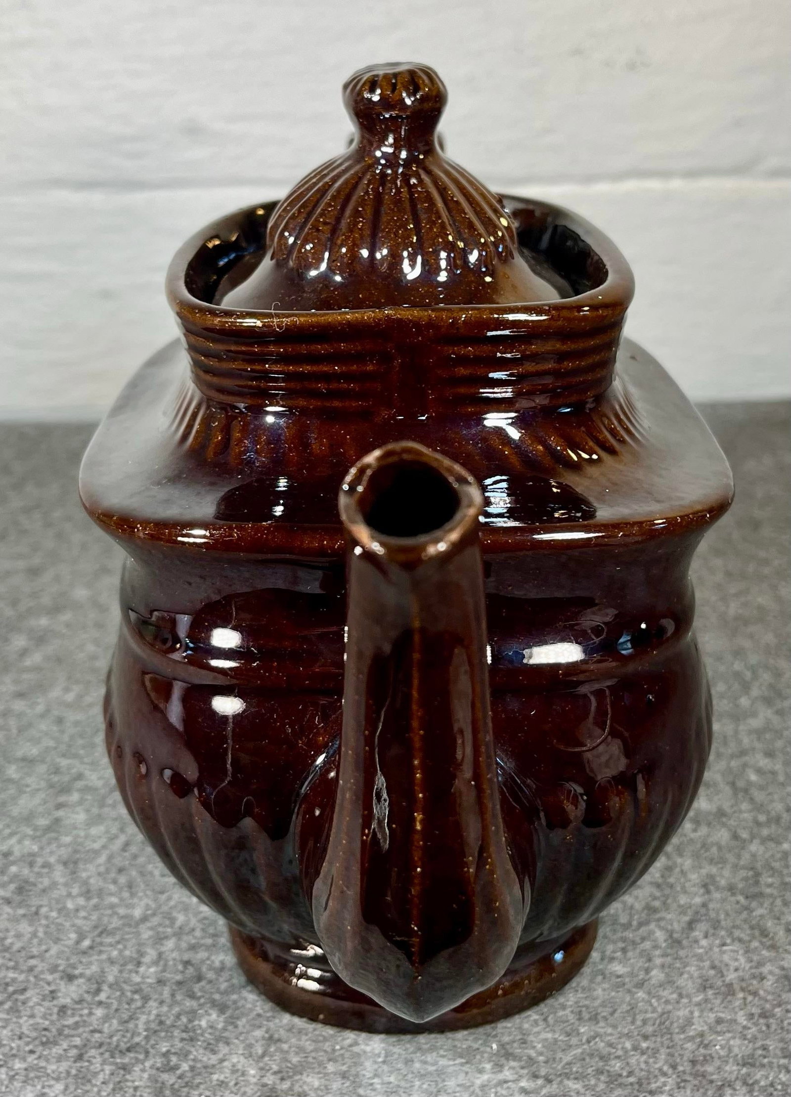 Antique Glazed Redware Lidded Teapot - 7