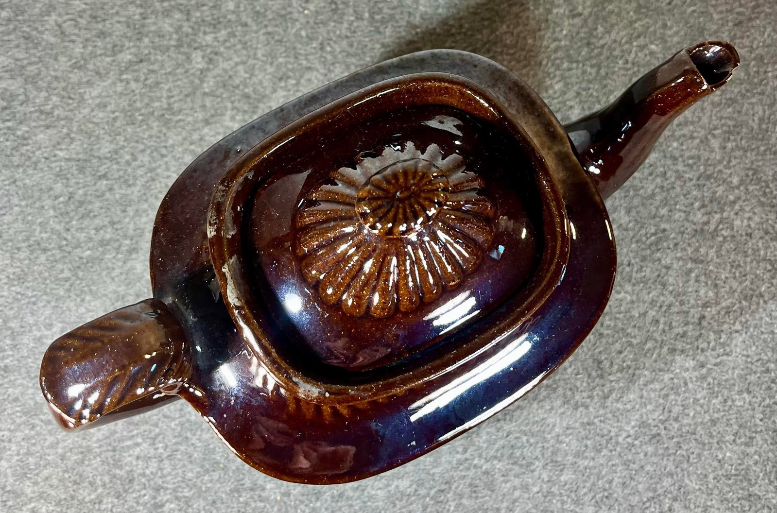 Antique Glazed Redware Lidded Teapot - 8