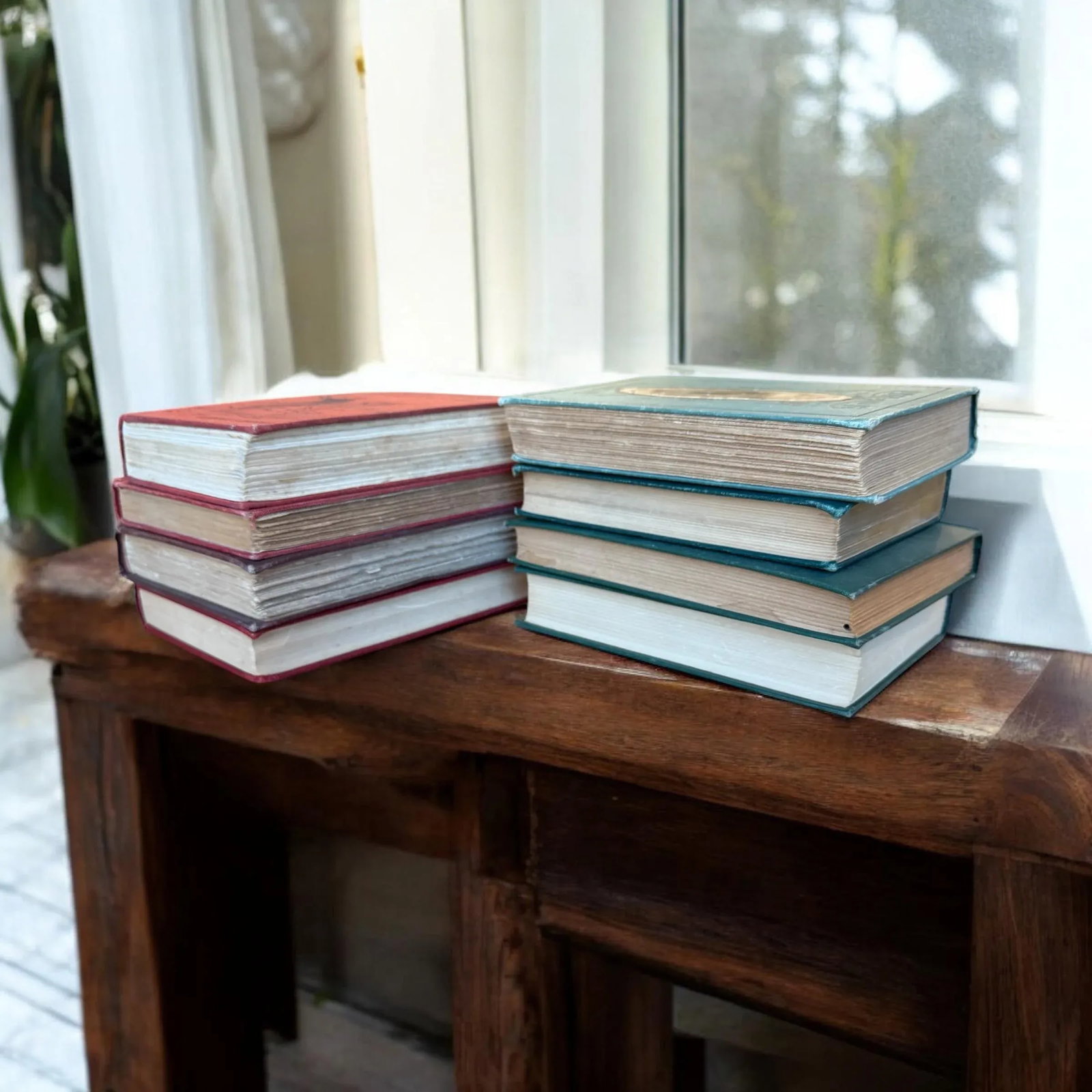 Set of 8 Antique Vintage Decor Designer Collection Hardcover Books Red Green Decor - 8