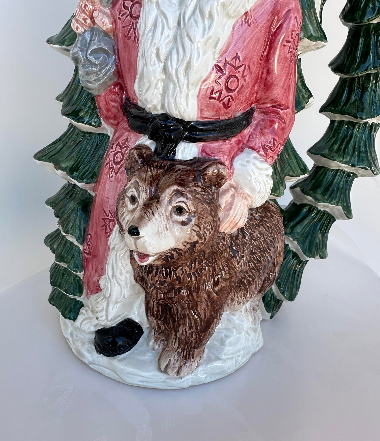 1990s Fitz & Floyd Russian Wilderness Santa Claus & Bear Pitcher 2Qt - 4
