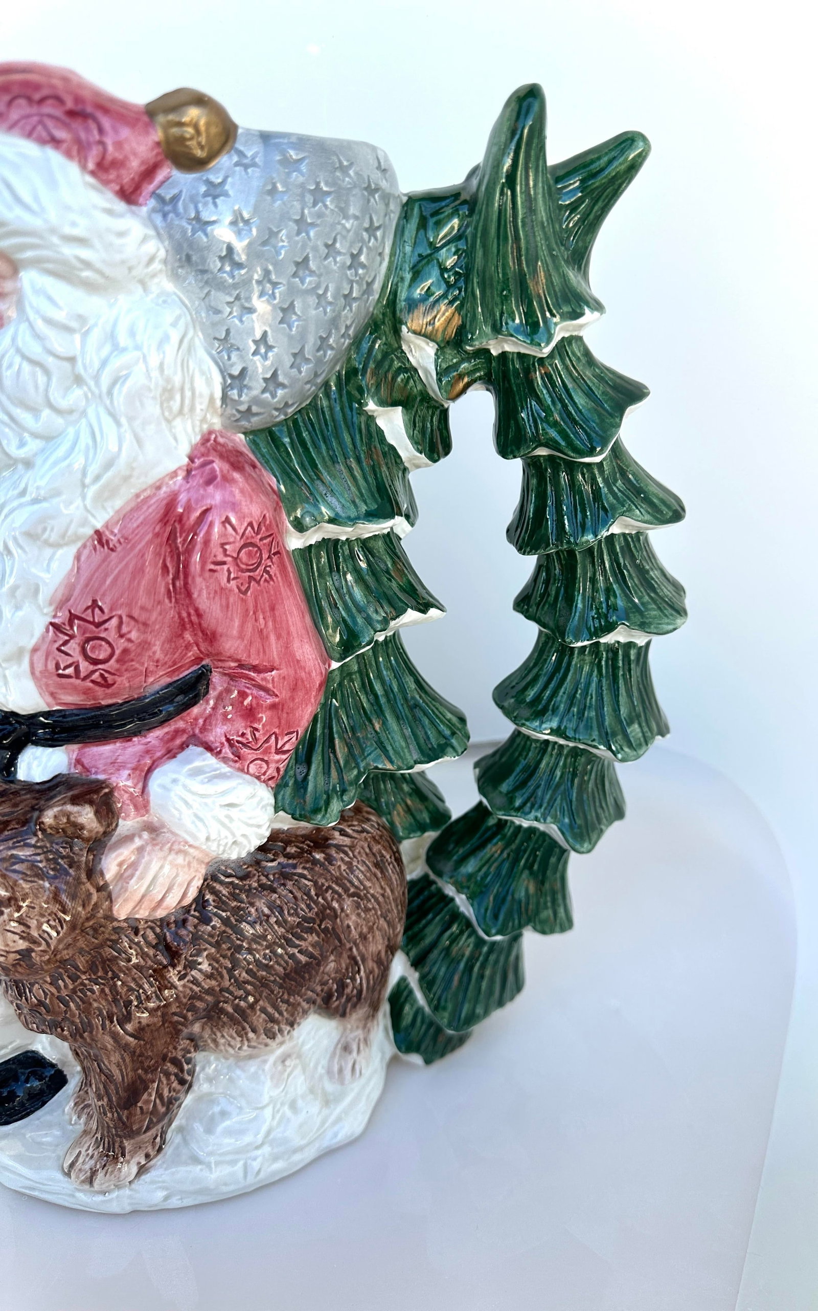 1990s Fitz & Floyd Russian Wilderness Santa Claus & Bear Pitcher 2Qt - 5