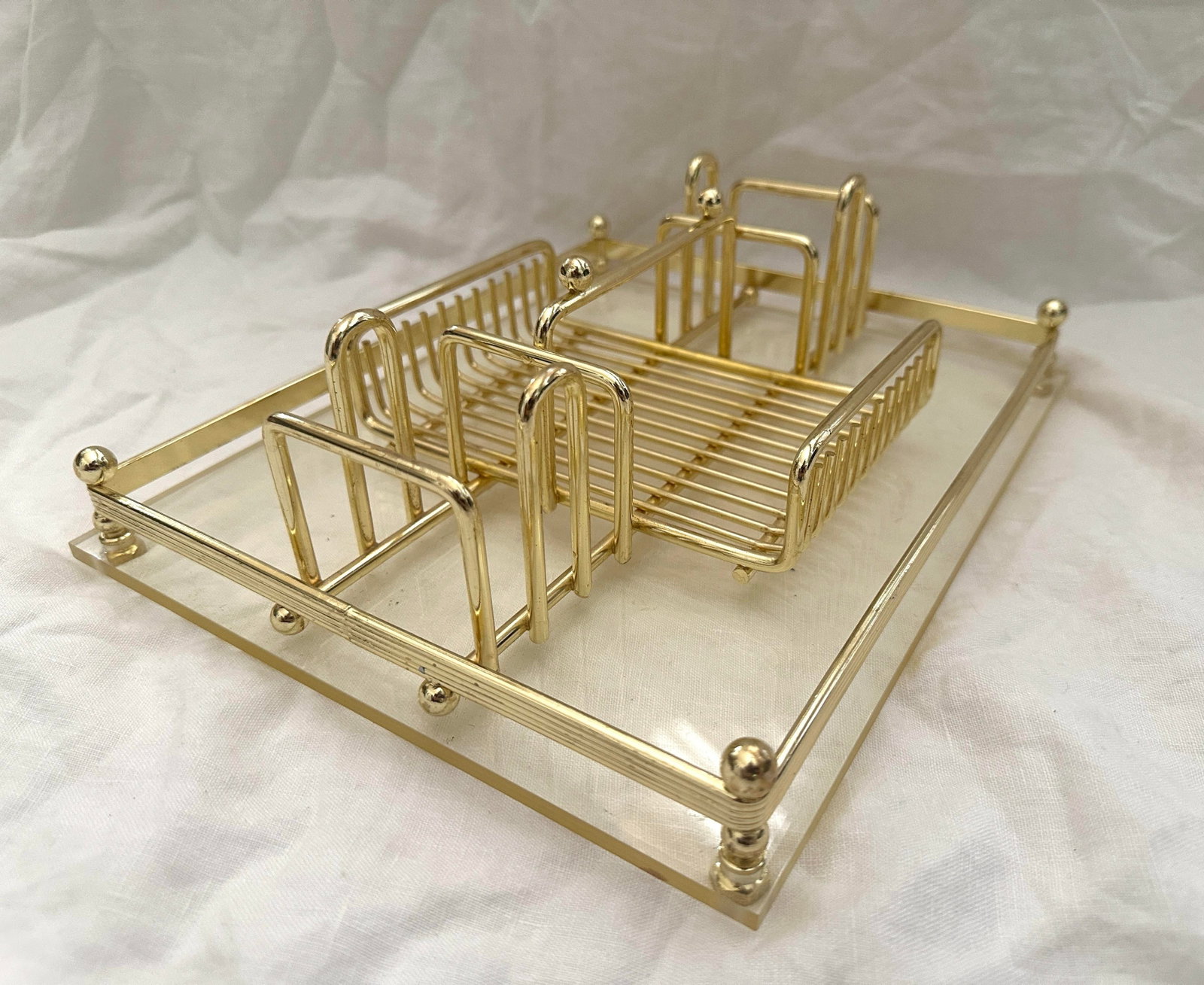 Vintage 70's MCM Brass/Lucite Flatware Caddy - 2