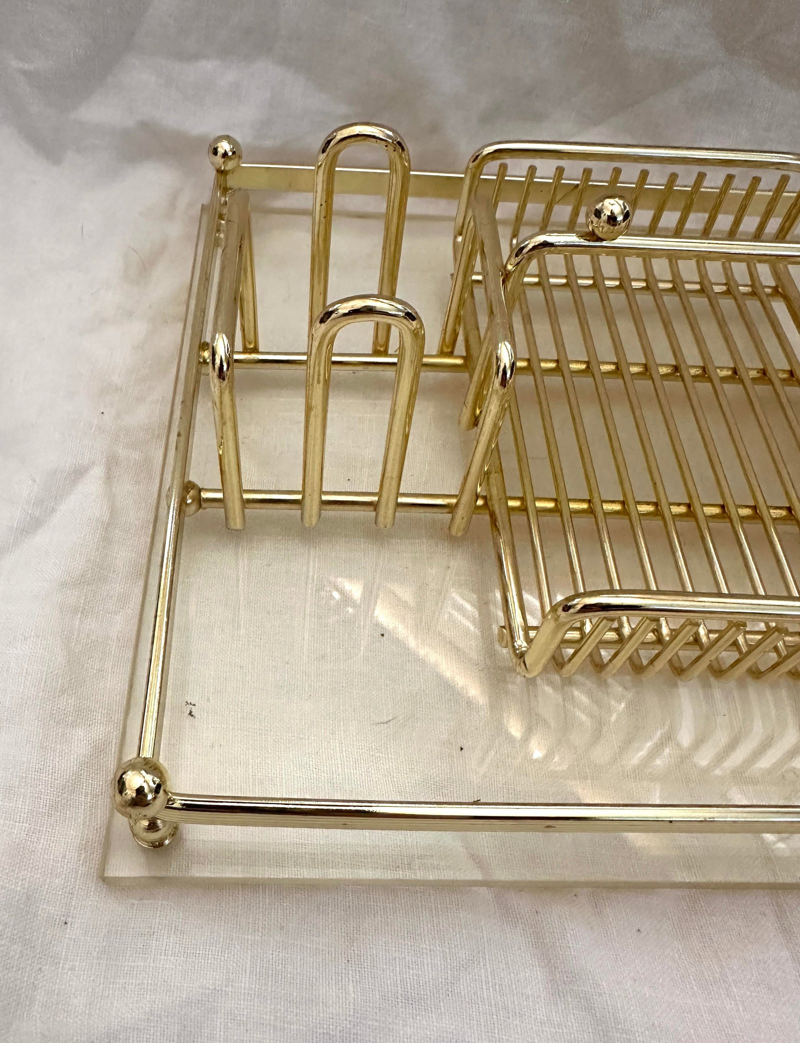 Vintage 70's MCM Brass/Lucite Flatware Caddy - 3
