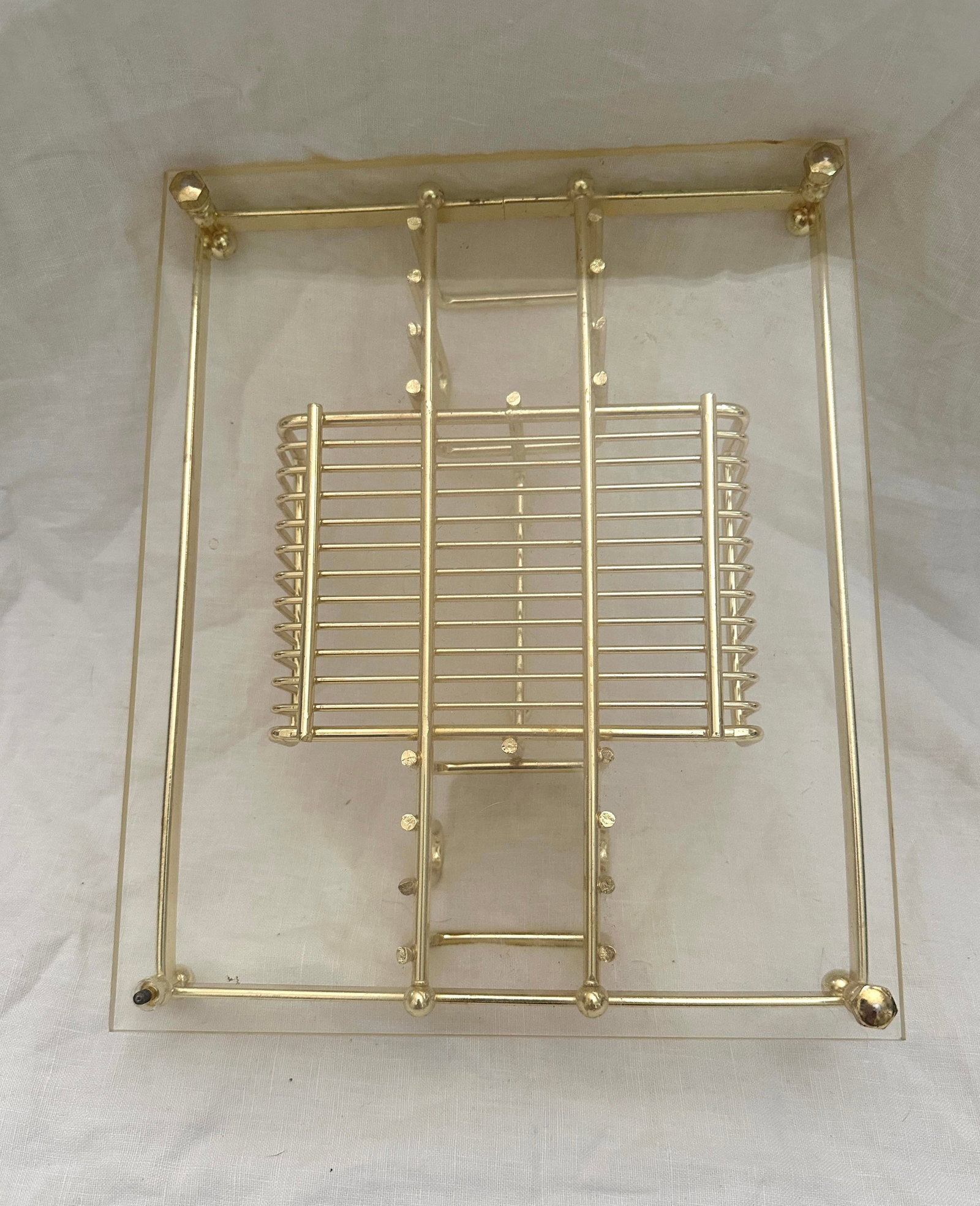 Vintage 70's MCM Brass/Lucite Flatware Caddy - 4
