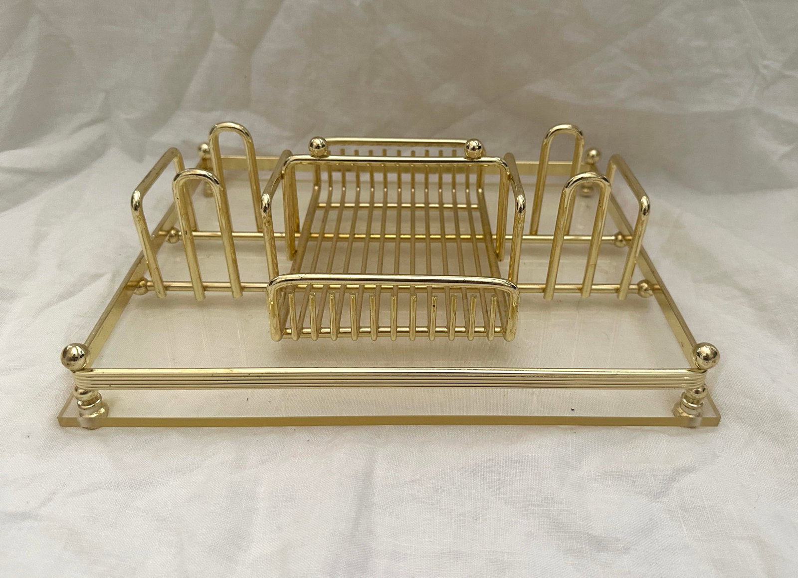 Vintage 70's MCM Brass/Lucite Flatware Caddy - 5