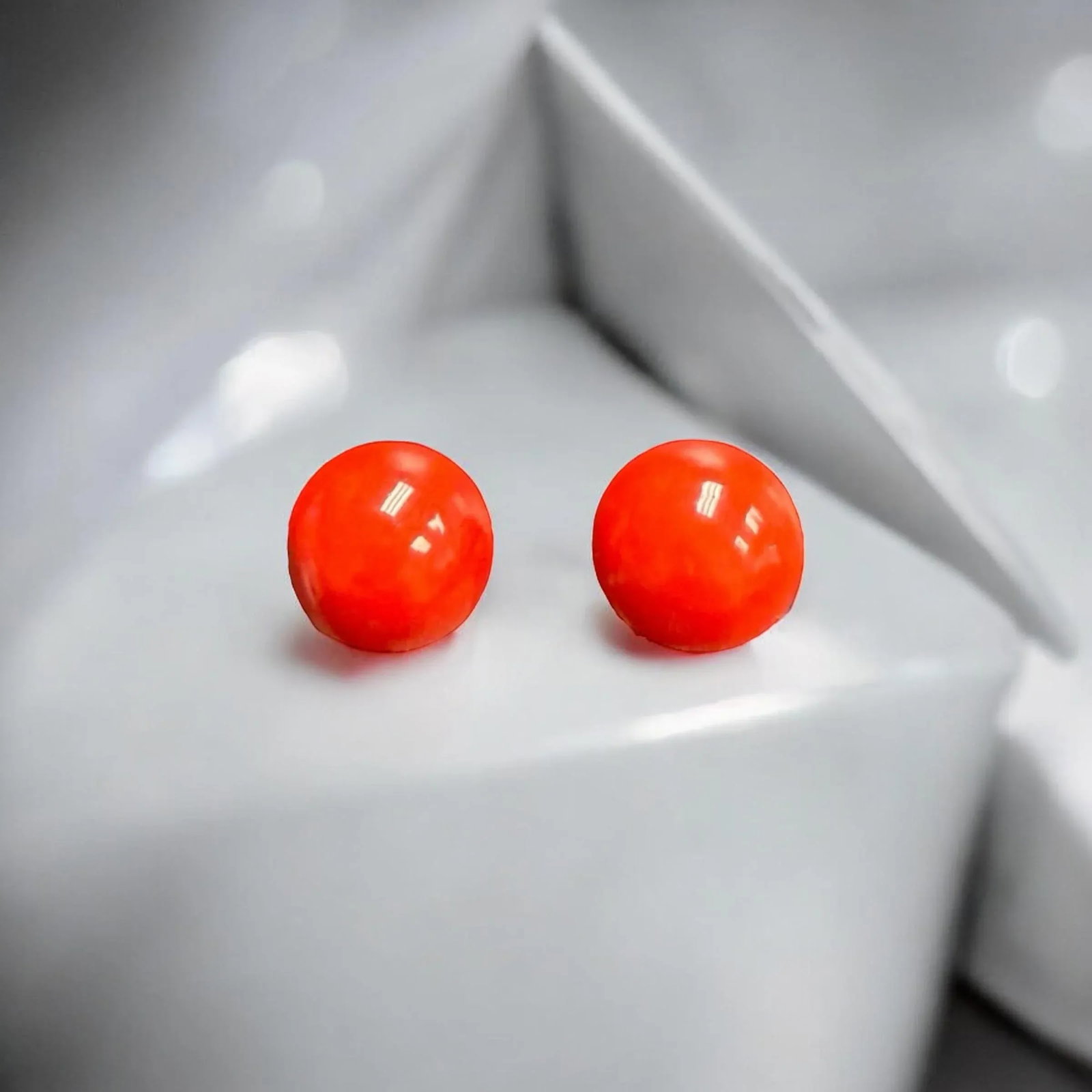 Vintage Red Domed Clip on Earrings Hong Kong, A Pair - 3