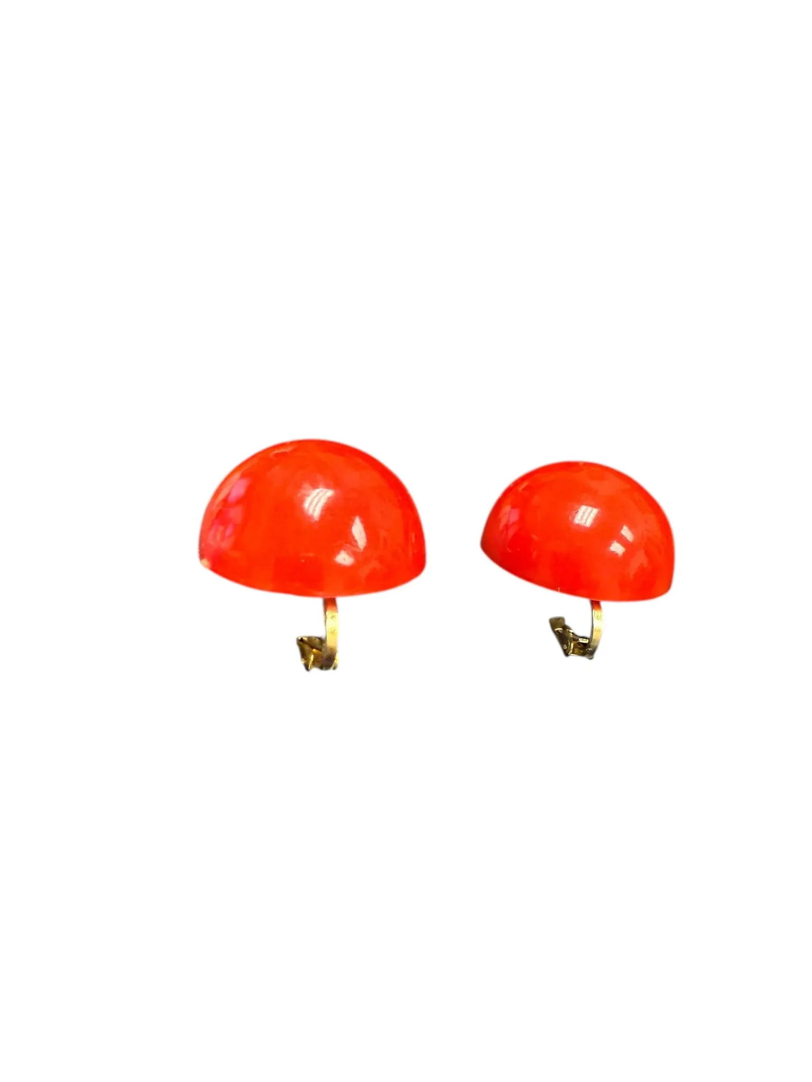 Vintage Red Domed Clip on Earrings Hong Kong, A Pair - 6