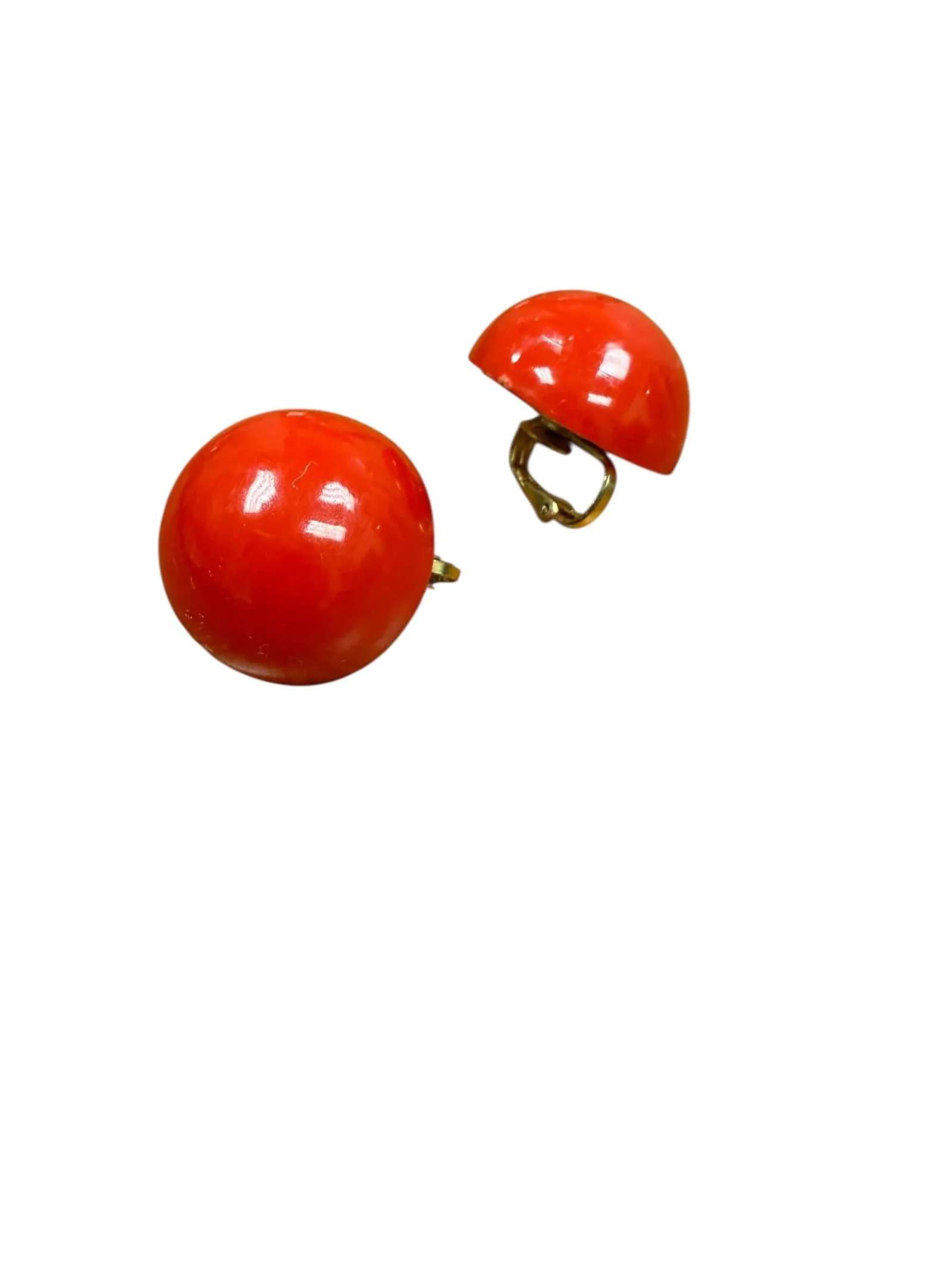 Vintage Red Domed Clip on Earrings Hong Kong, A Pair - 7