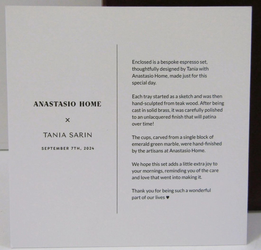 Boxed Anastasio Home Tania Sarin Bespoke Espresso Set Stone Cups and Brass Tray - 3pcs - 11