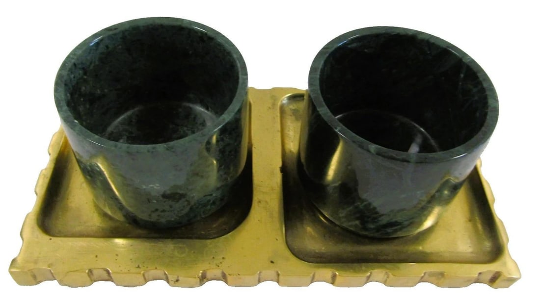 Boxed Anastasio Home Tania Sarin Bespoke Espresso Set Stone Cups and Brass Tray - 3pcs - 2
