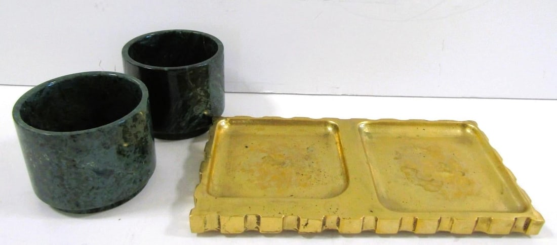 Boxed Anastasio Home Tania Sarin Bespoke Espresso Set Stone Cups and Brass Tray - 3pcs - 3
