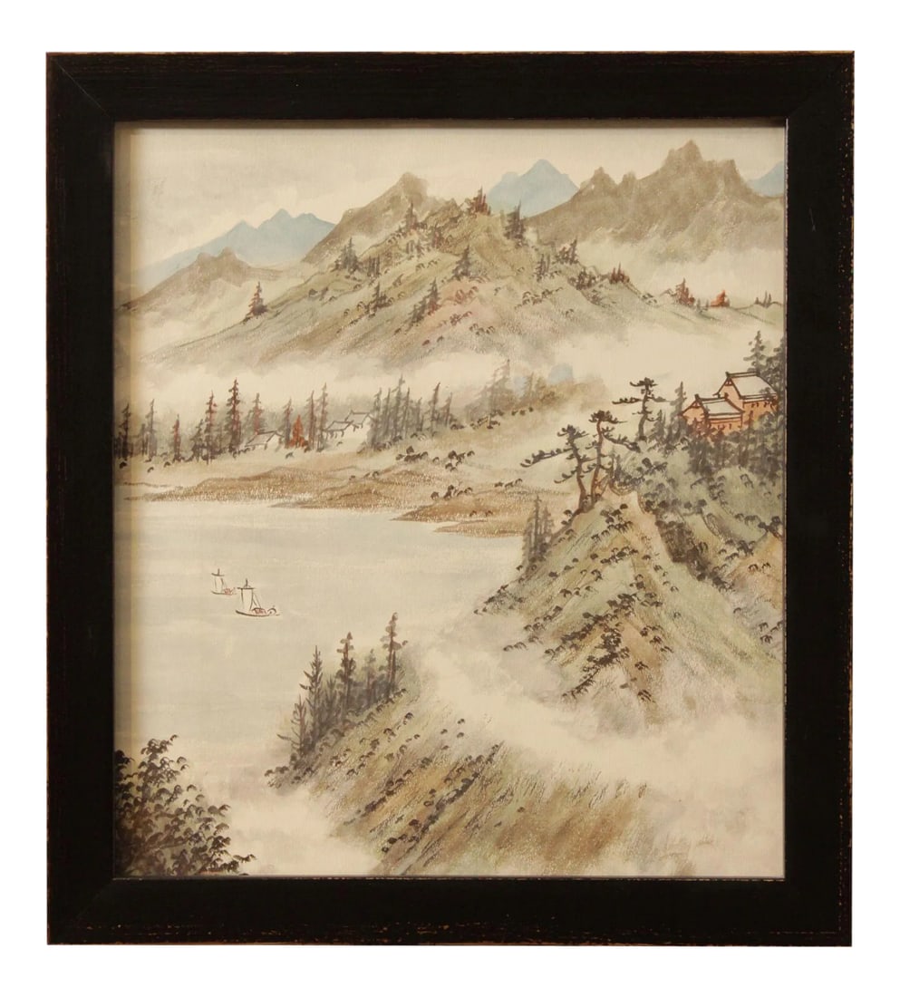 Palladio Custom Frame Asian Landscape Fine Art Print: High Quality Custom Framed Condition: Alterations: Original Condition Unaltered Imperfections: Some Imperfections Condition Notes: Clean Vintage Condition. Origin: United States Creator: Brand: