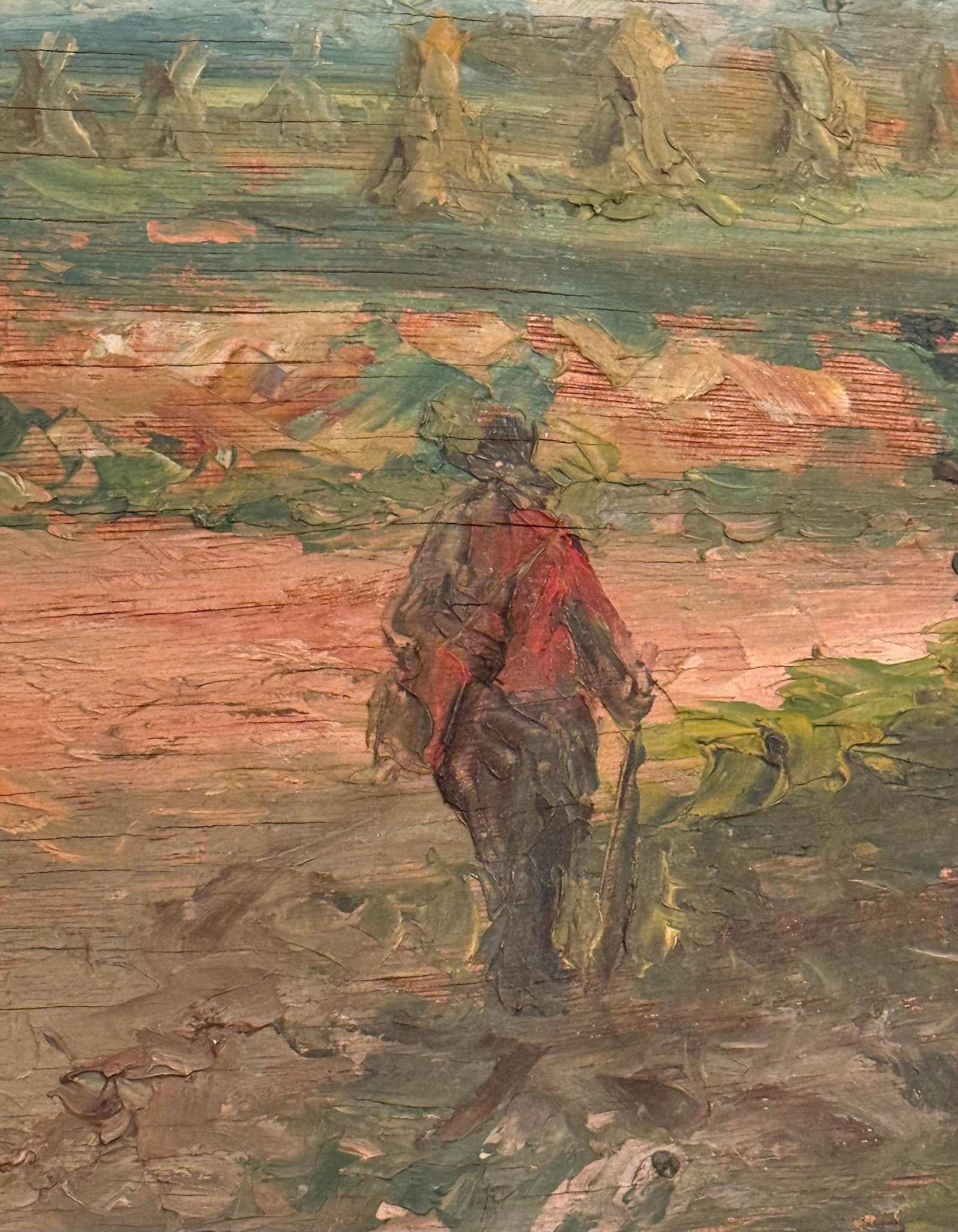 Late 19th Century Gold Framed French Impressionist Oil on Board "Countryside Stroll" Artist Signed T - 7