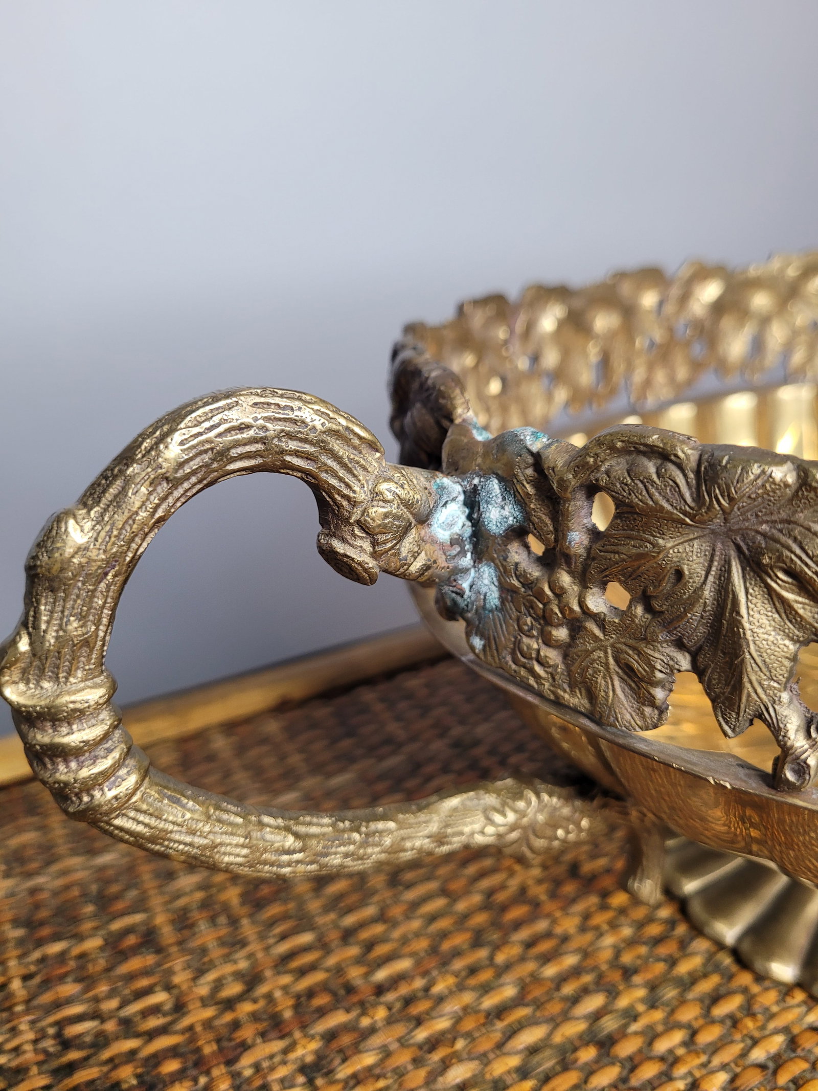 Andrea by Sadek Brass Grape Motif Pedestal Centerpiece Bowl - 2