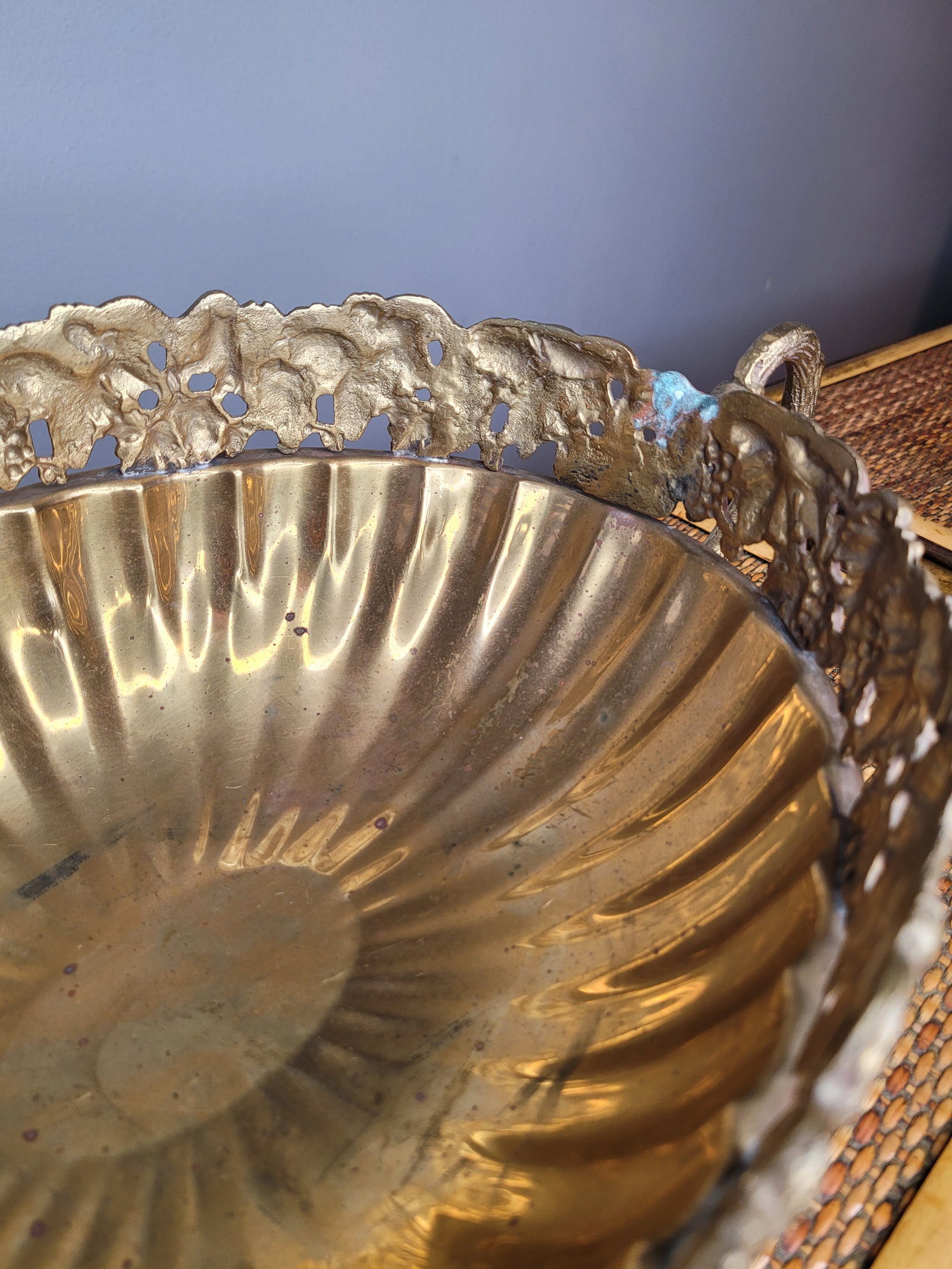 Andrea by Sadek Brass Grape Motif Pedestal Centerpiece Bowl - 4