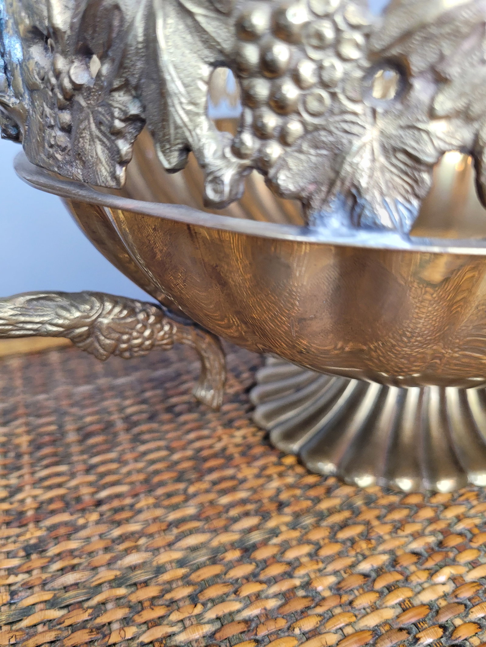 Andrea by Sadek Brass Grape Motif Pedestal Centerpiece Bowl - 7