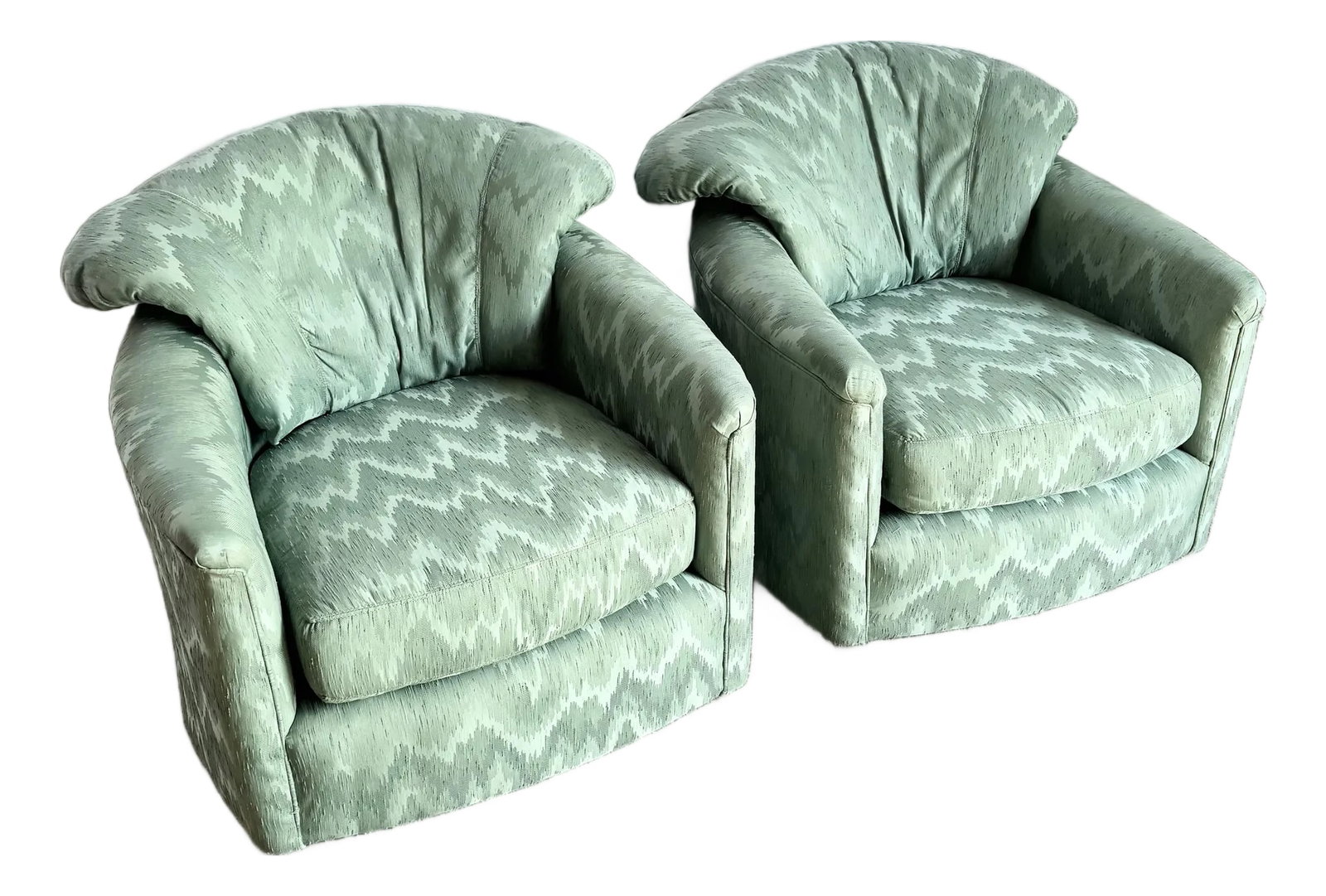 Postmodern Turquoise Fabric Swivel Lounge Chairs - A Pair (1 of 9)