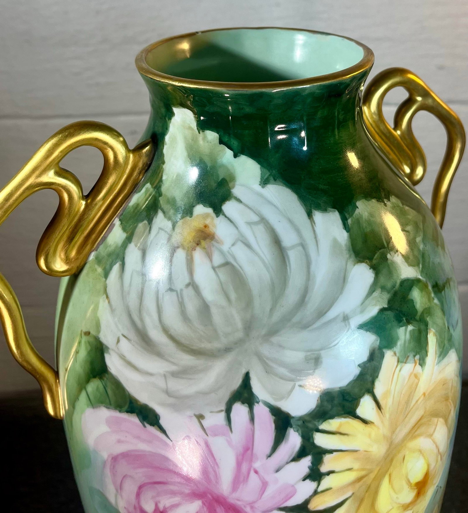 Antique Limoges 17" Handled Porcelain Vase - 2