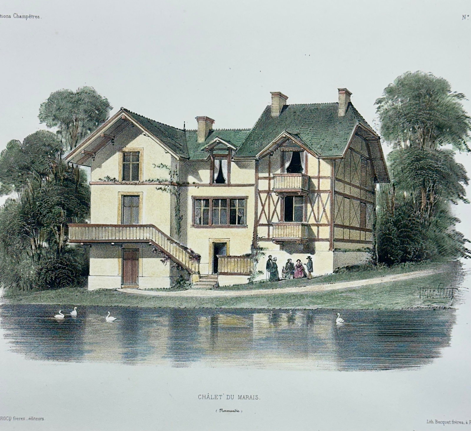 Chalet Du Marais (Marsh), Original Lithograph, 1860 - 3