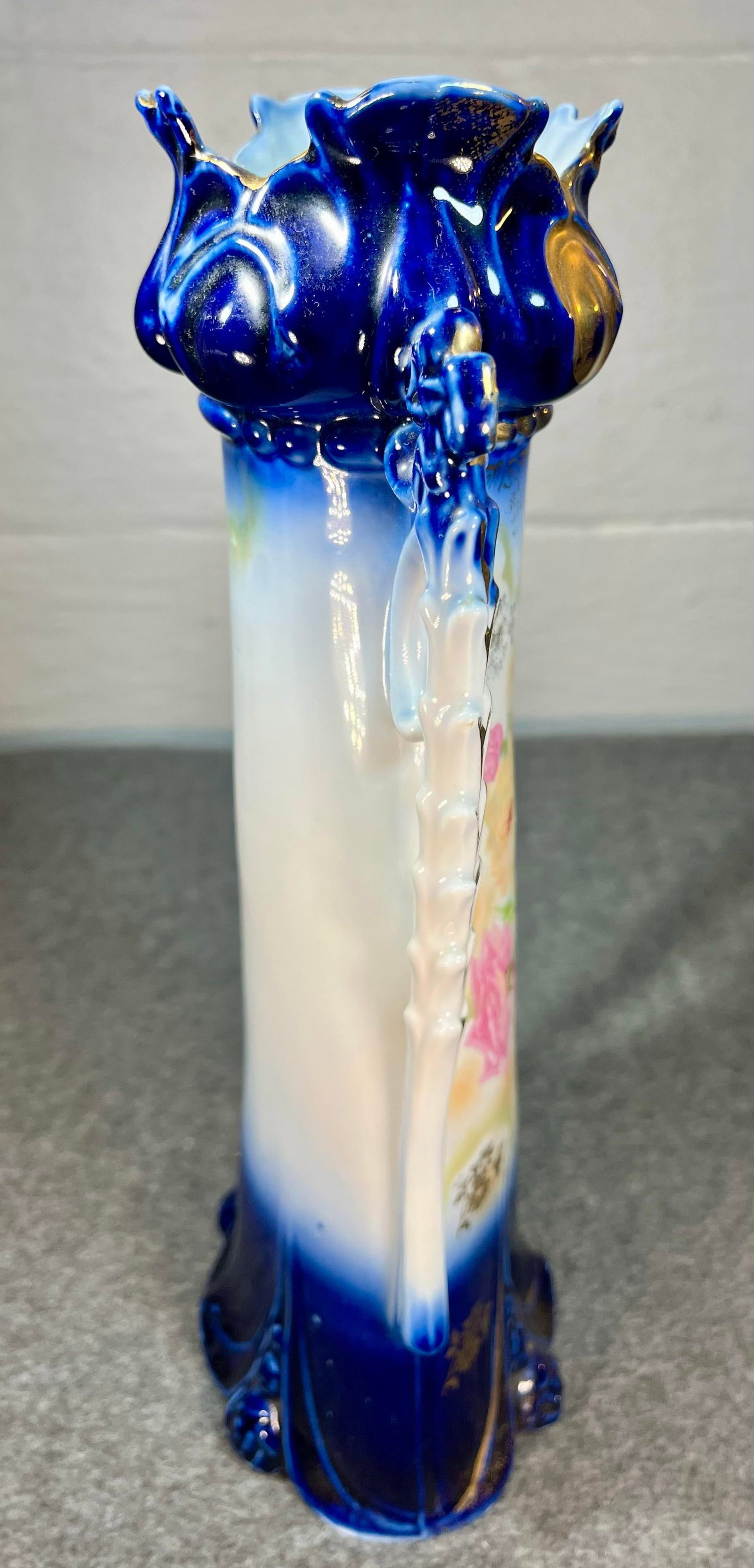 Fine Antique German Porcelain Hand Painted Handled Vase - 4