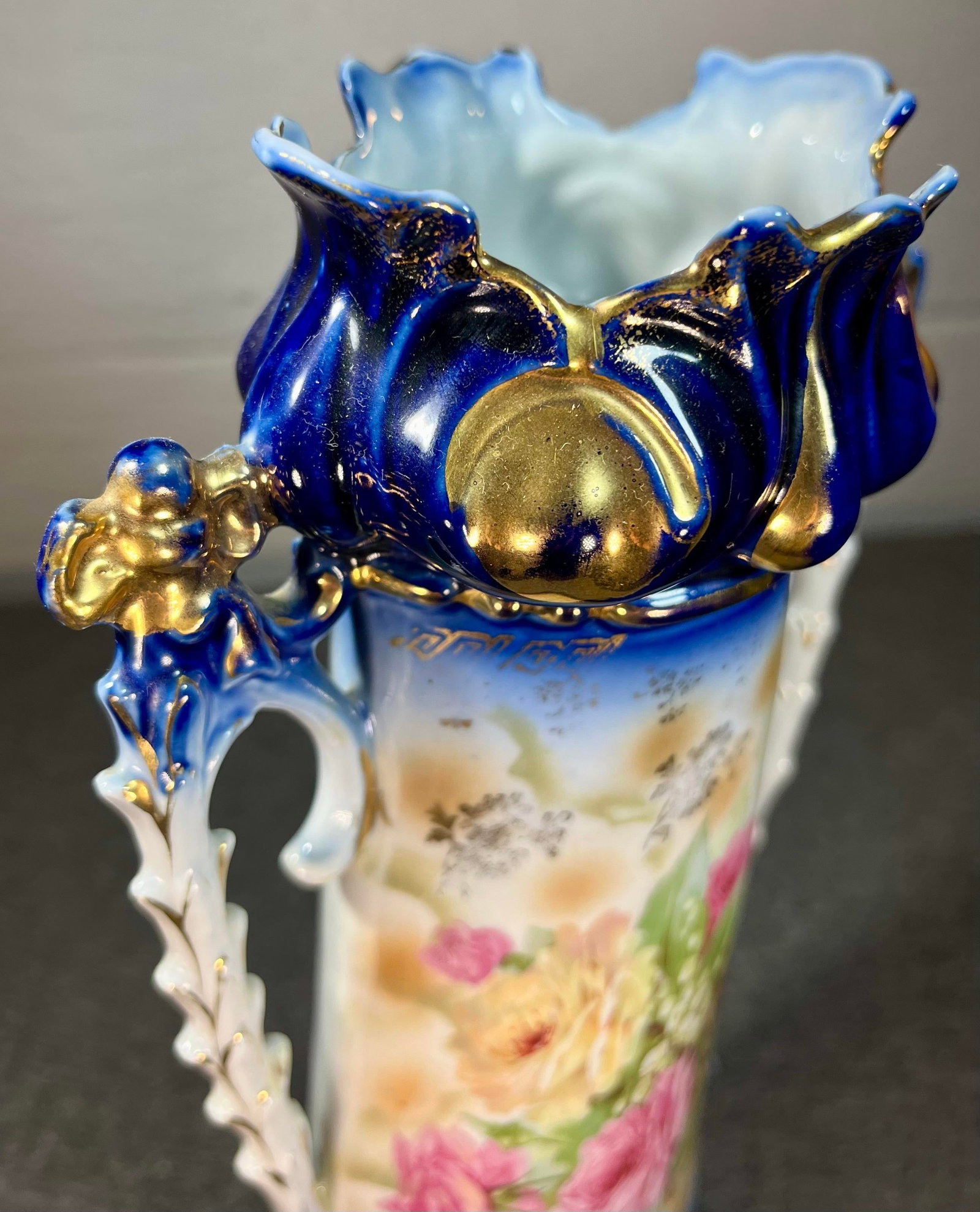 Fine Antique German Porcelain Hand Painted Handled Vase - 6