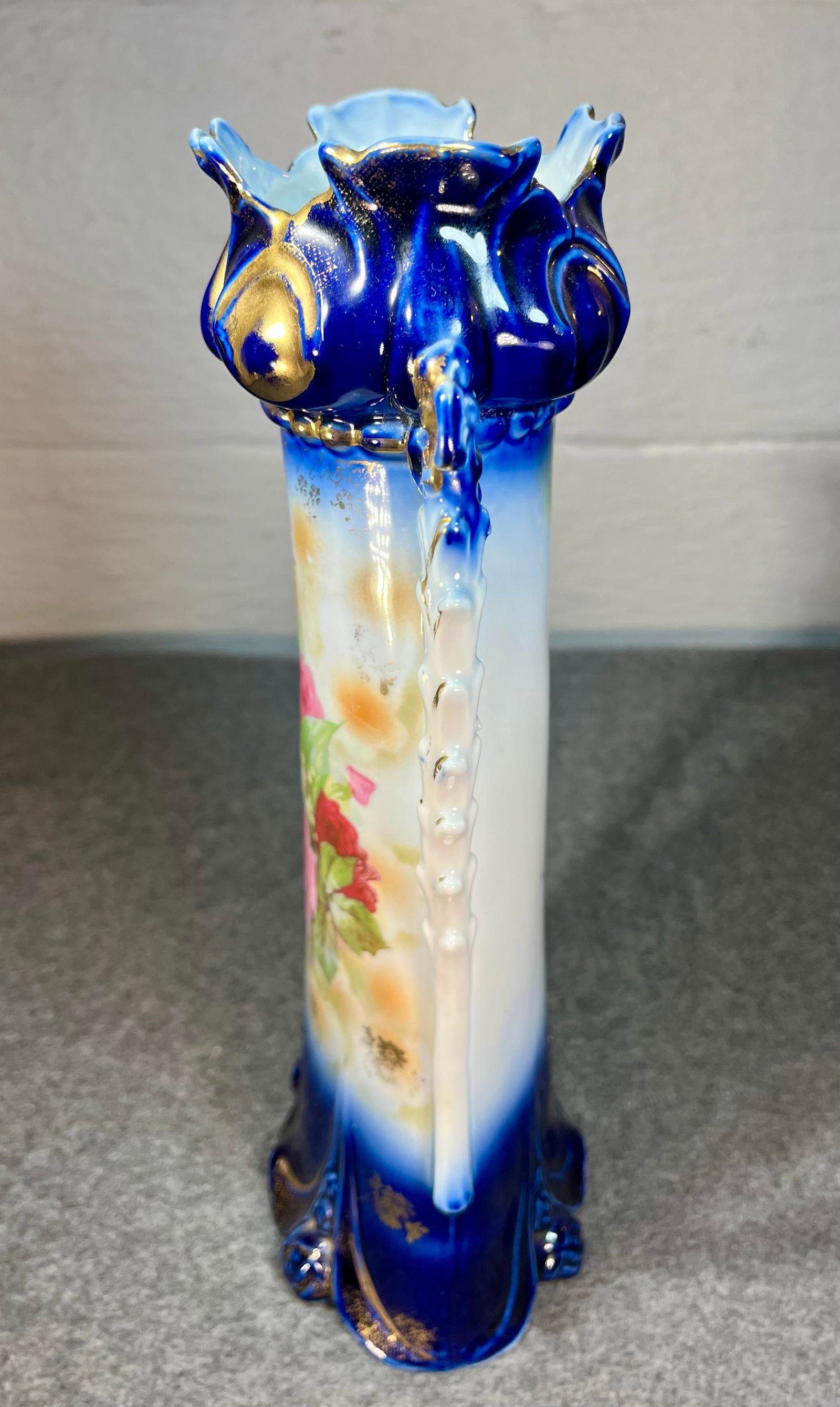 Fine Antique German Porcelain Hand Painted Handled Vase - 7