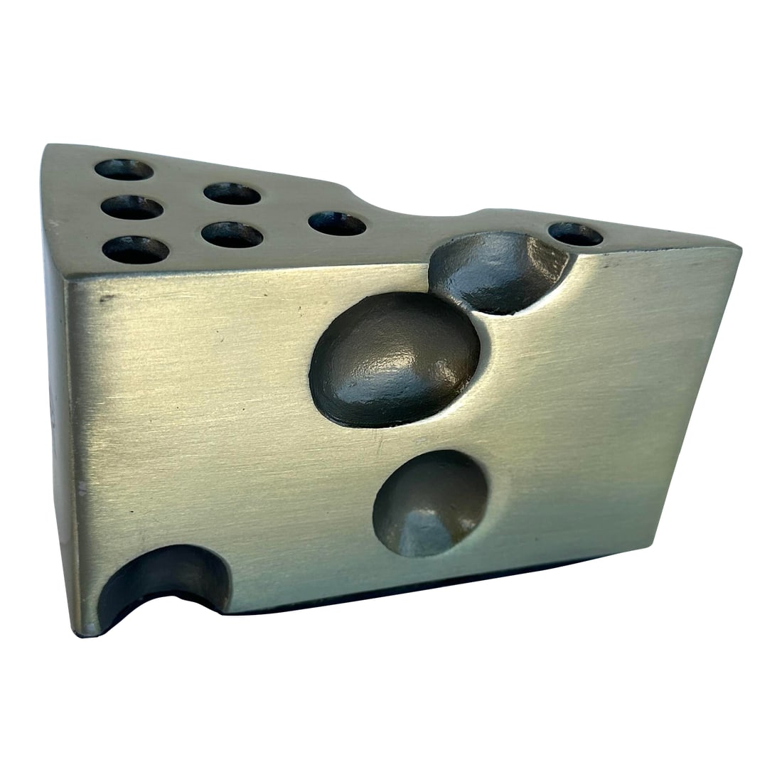 Vintage Brass Cheese Pen Holder: Vintage Brass Swiss Cheese Pen/Pencil Holder, perfect as a paperweight or as an actual pen holder for the office. 5.5in w x 3.25in h x 2.75in d Make sure to follow me, I have flash sales for my follow