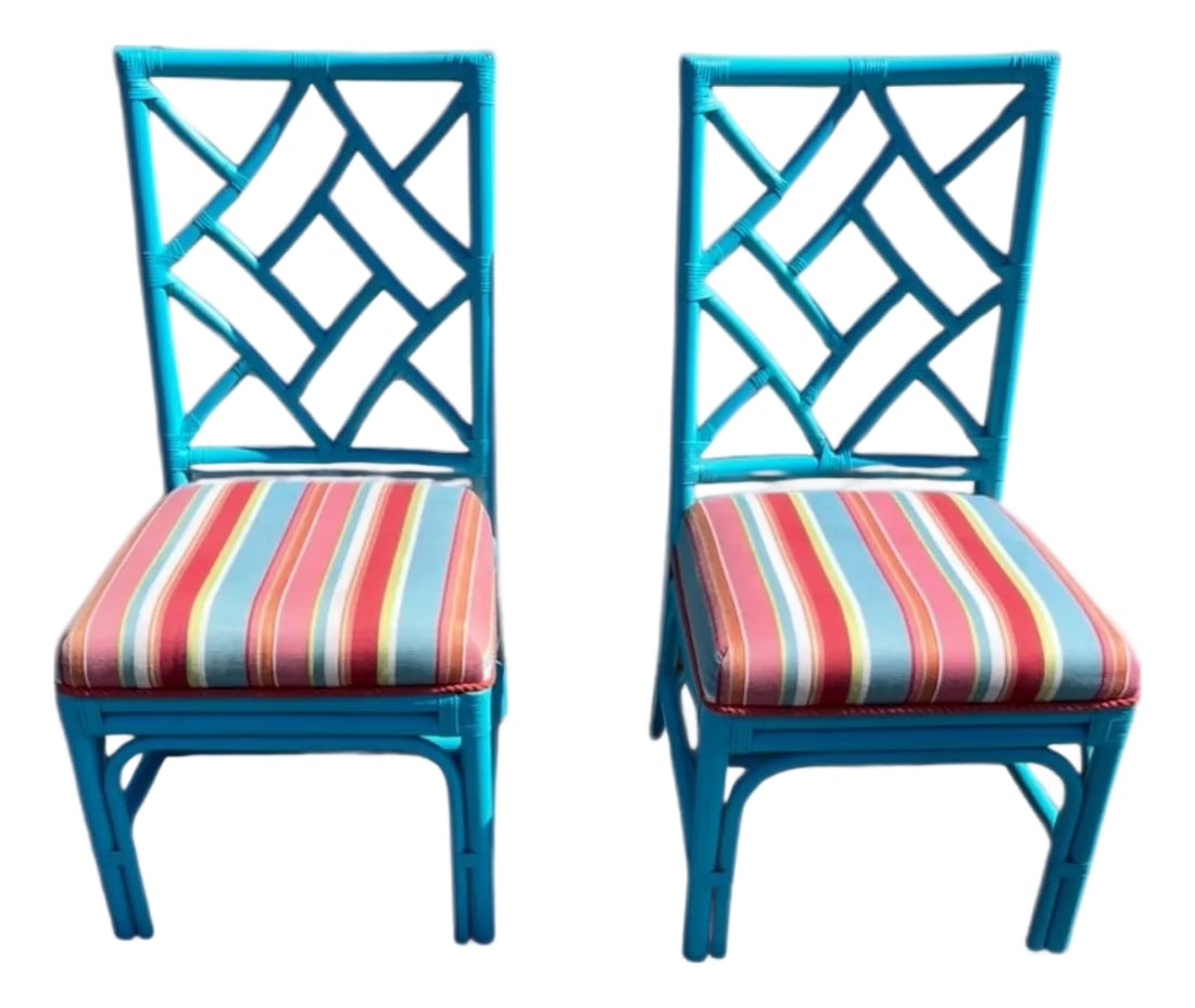 Pair of Palm Beach Regency Turquoise Chippendale Chairs (1 of 6)