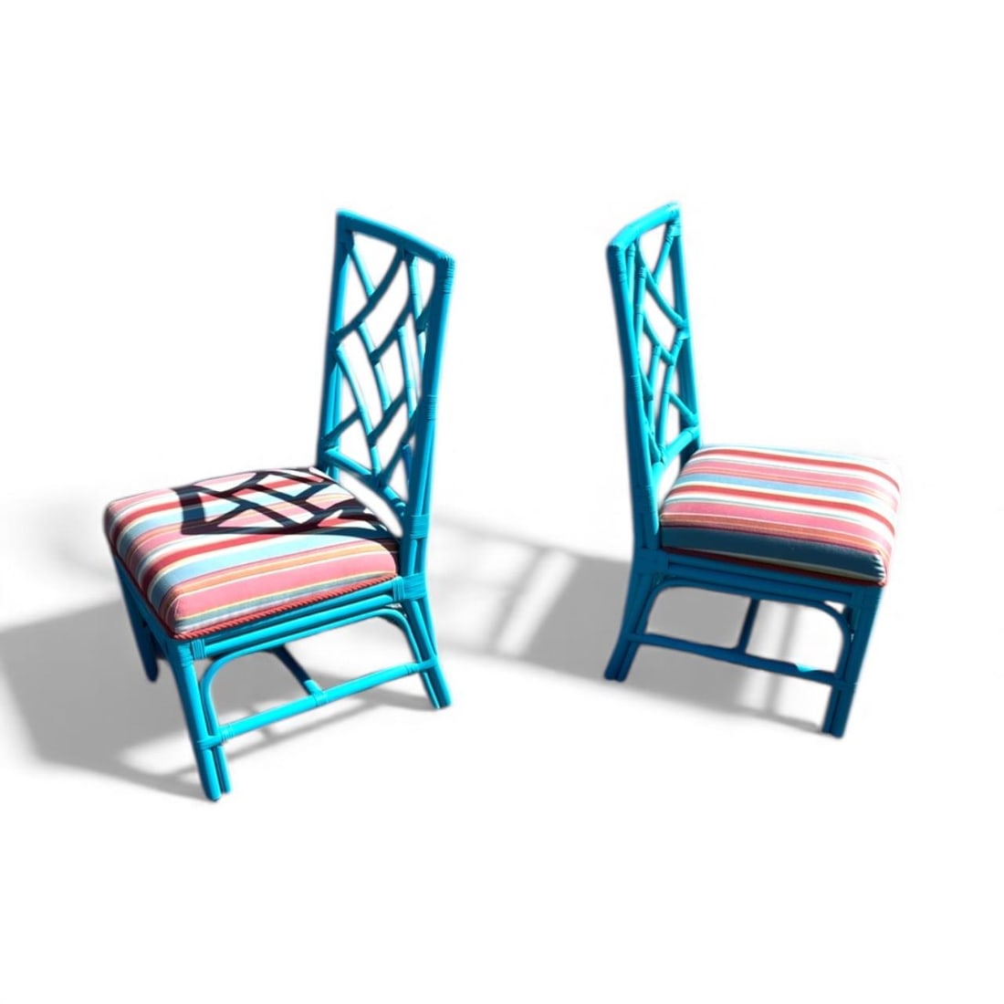 Pair of Palm Beach Regency Turquoise Chippendale Chairs - 2