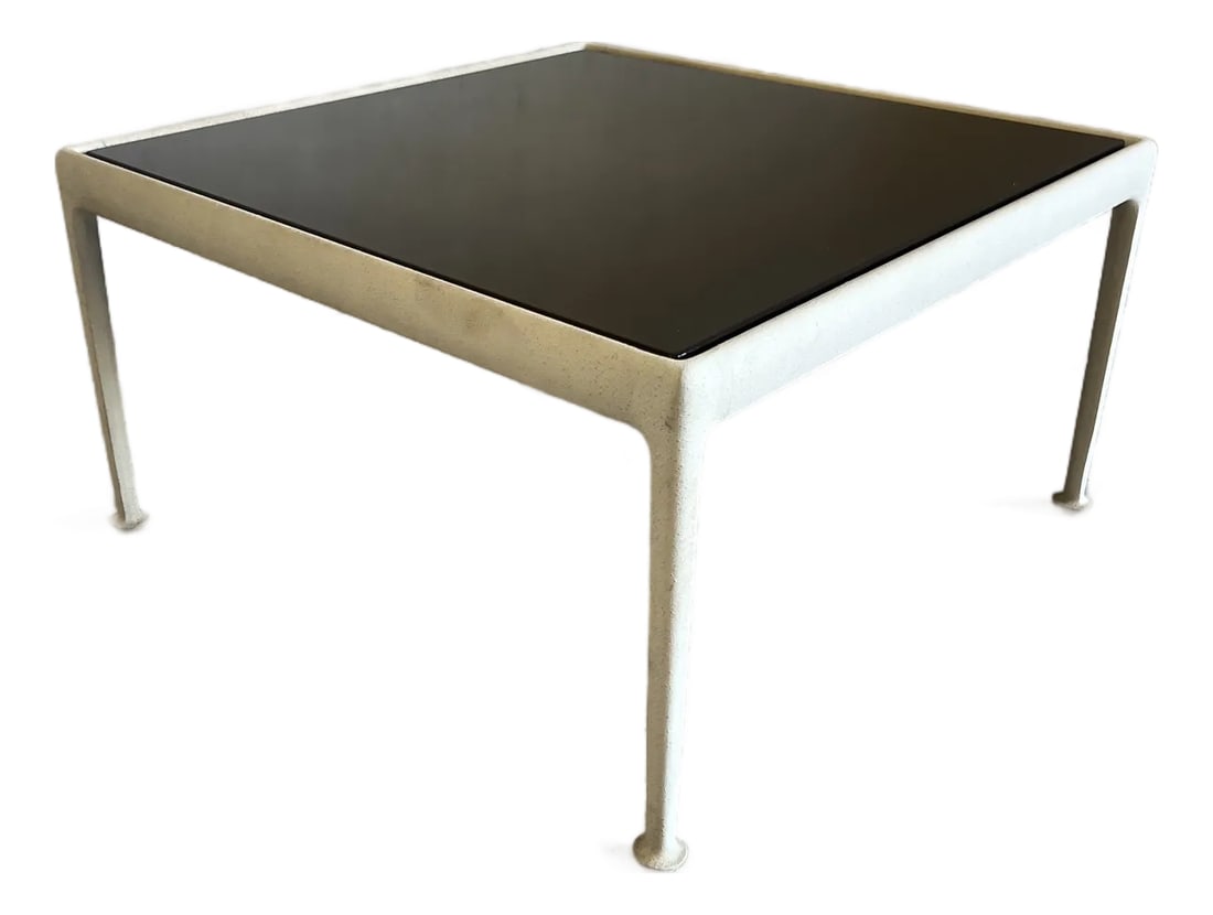 Mid Century Modern Aluminum and Enamel Coffee Table by Richard Schultz for Knoll: Mid century modern coffee table designed by Richard Schultz for Knoll. This table features powder coated aluminum frame, with a dark brown enamel floating top. In excellent vintage condition. Please