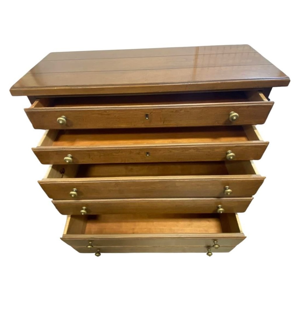 Drexel Heritage Mid 20th Century Cherry Four Drawer Chest Brass Accents - 10