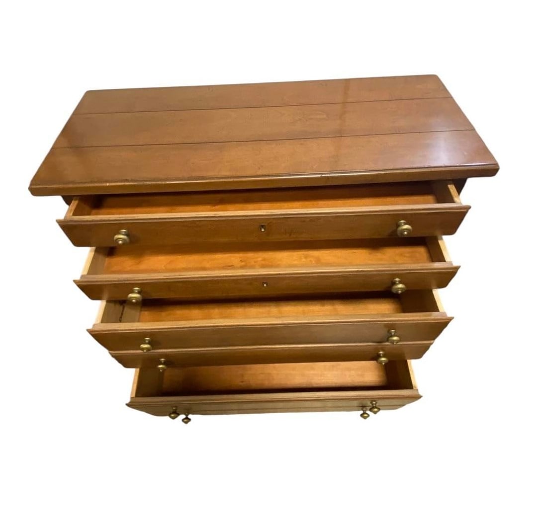 Drexel Heritage Mid 20th Century Cherry Four Drawer Chest Brass Accents - 11