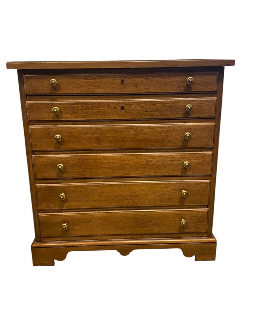 Drexel Heritage Mid 20th Century Cherry Four Drawer Chest Brass Accents - 12