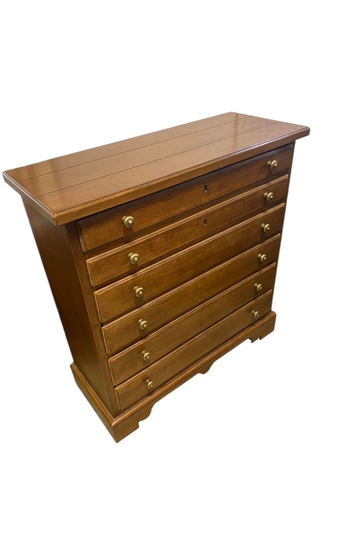 Drexel Heritage Mid 20th Century Cherry Four Drawer Chest Brass Accents - 2