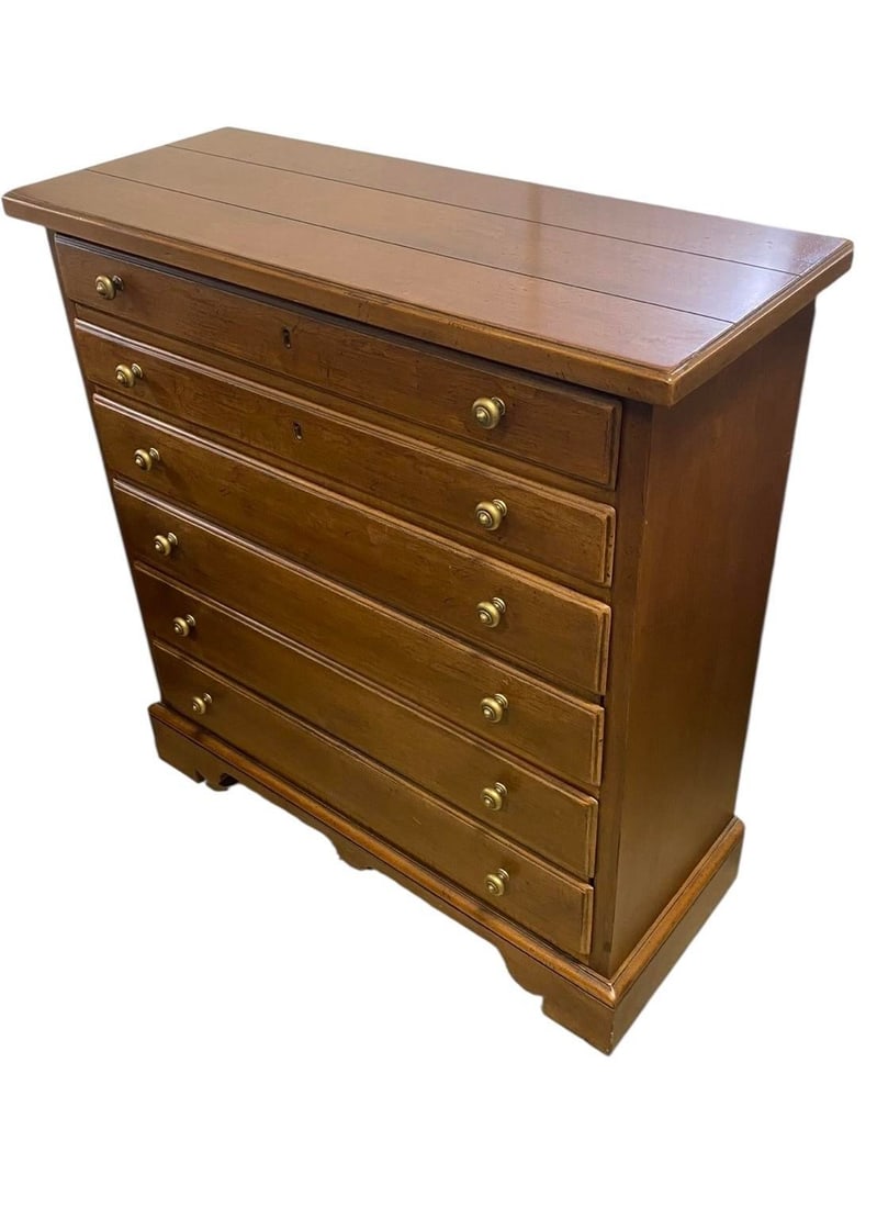 Drexel Heritage Mid 20th Century Cherry Four Drawer Chest Brass Accents - 8
