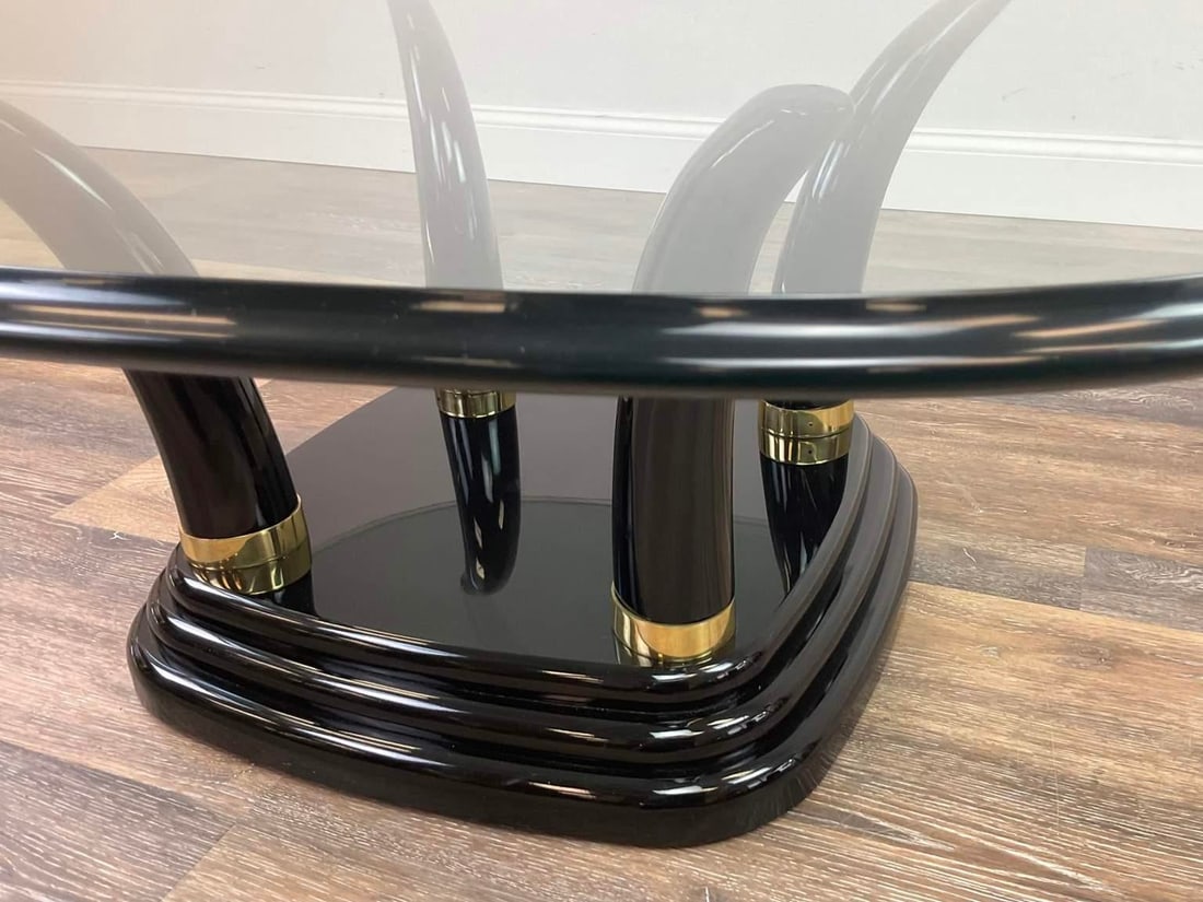 Late 20th Century Henredon Faux Elephant Tusk Glass Top Coffee Table - 3