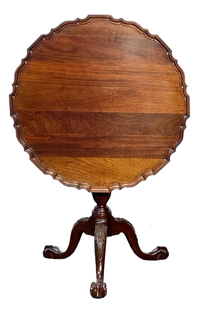 Late 20th Century L & J. G. Stickley Mahogany Pie Crust Tea Table With Flip Top: Presenting a masterwork of American craftsmanship: the L & J. G. Stickley Mahogany "Pie-Crust" Tilt-Top Tea Table. The Epitome of Elegance & Heritage This isn't just a piece of furniture; it's a funct