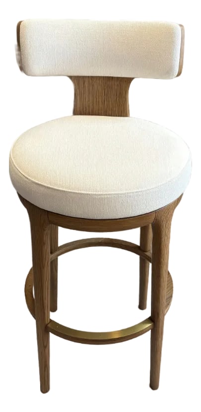 Rh Ligne High Back Swivel Bar Stool - Single: RH Ligne High Back Swivel Bar Stool - Single Natural Brushed Oak | Performance Linen Weave | 180deg Auto-Return Open Box | Excellent Condition | Manufactured July 2025 Select images may be digitally