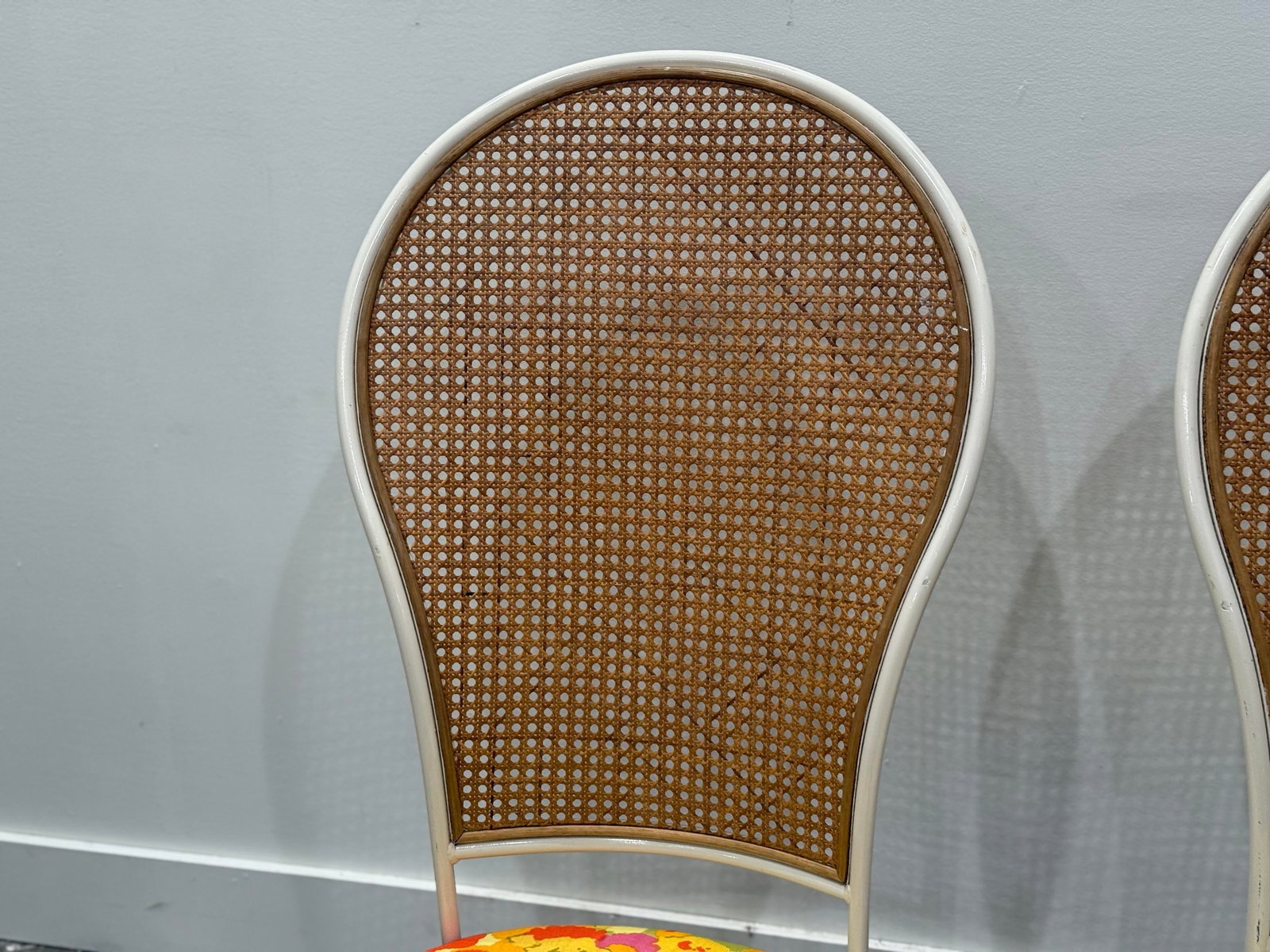 1960s Milo Baughman for Thayer Coggin - Pair Cane + Metal Peacock Chairs - Organic Modern - 8