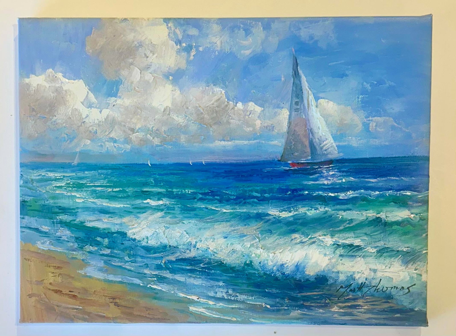 Coastal Sailboat Seascape Clouds - Original Oil Painting by Matt Thomas - 2
