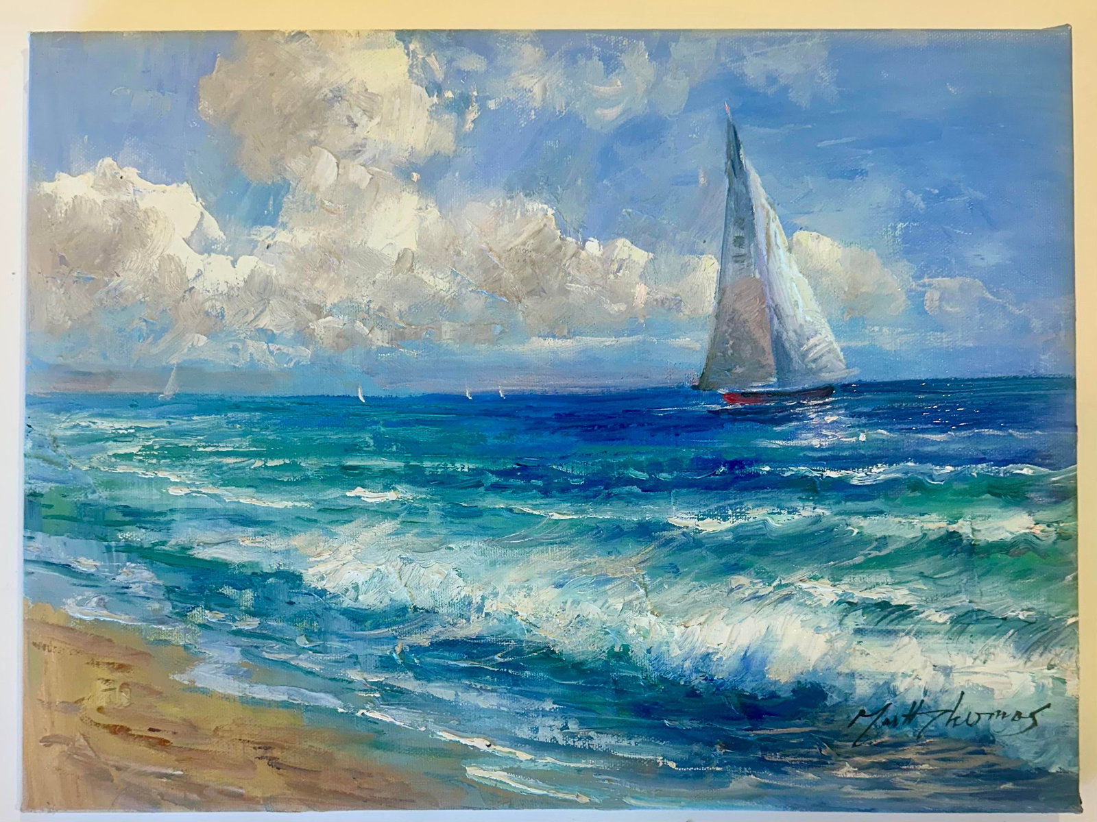 Coastal Sailboat Seascape Clouds - Original Oil Painting by Matt Thomas - 4