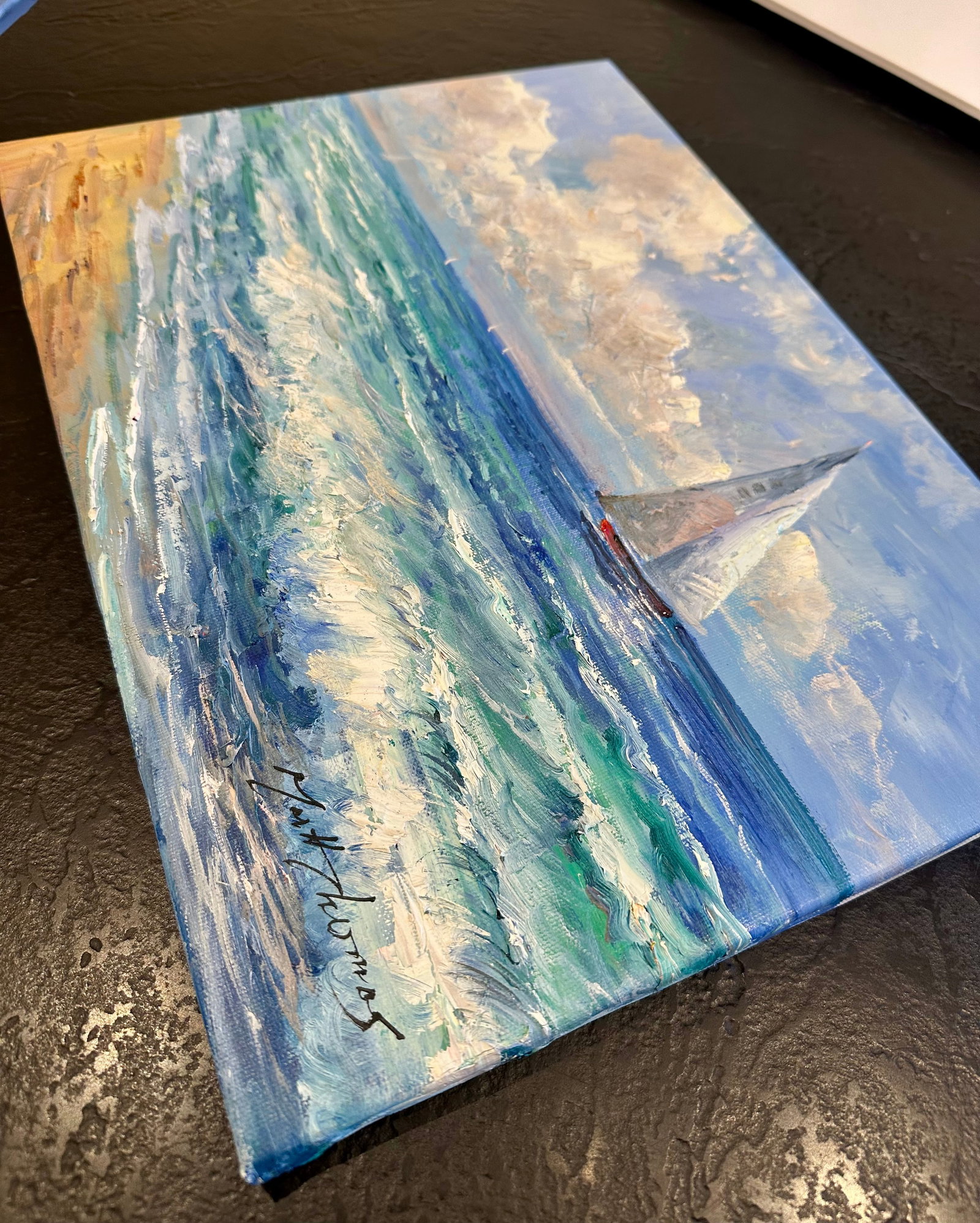 Coastal Sailboat Seascape Clouds - Original Oil Painting by Matt Thomas - 6