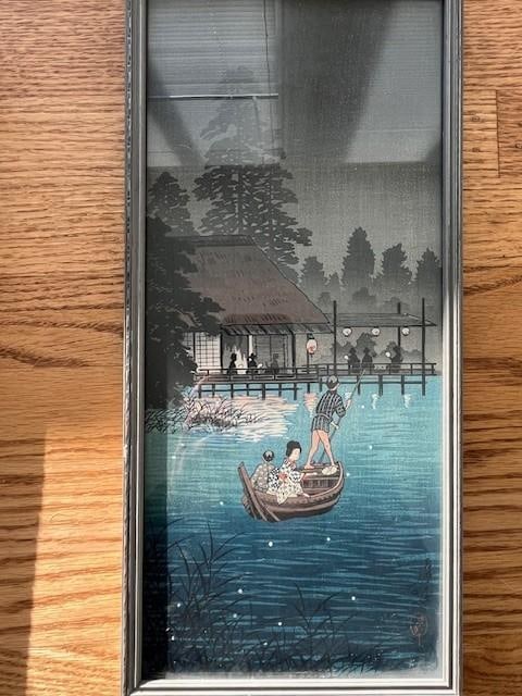 Early 20th Century Hiroshige Night Prints: 14.5x6.5" Trio in Antique Henry Swasey Frames - 11
