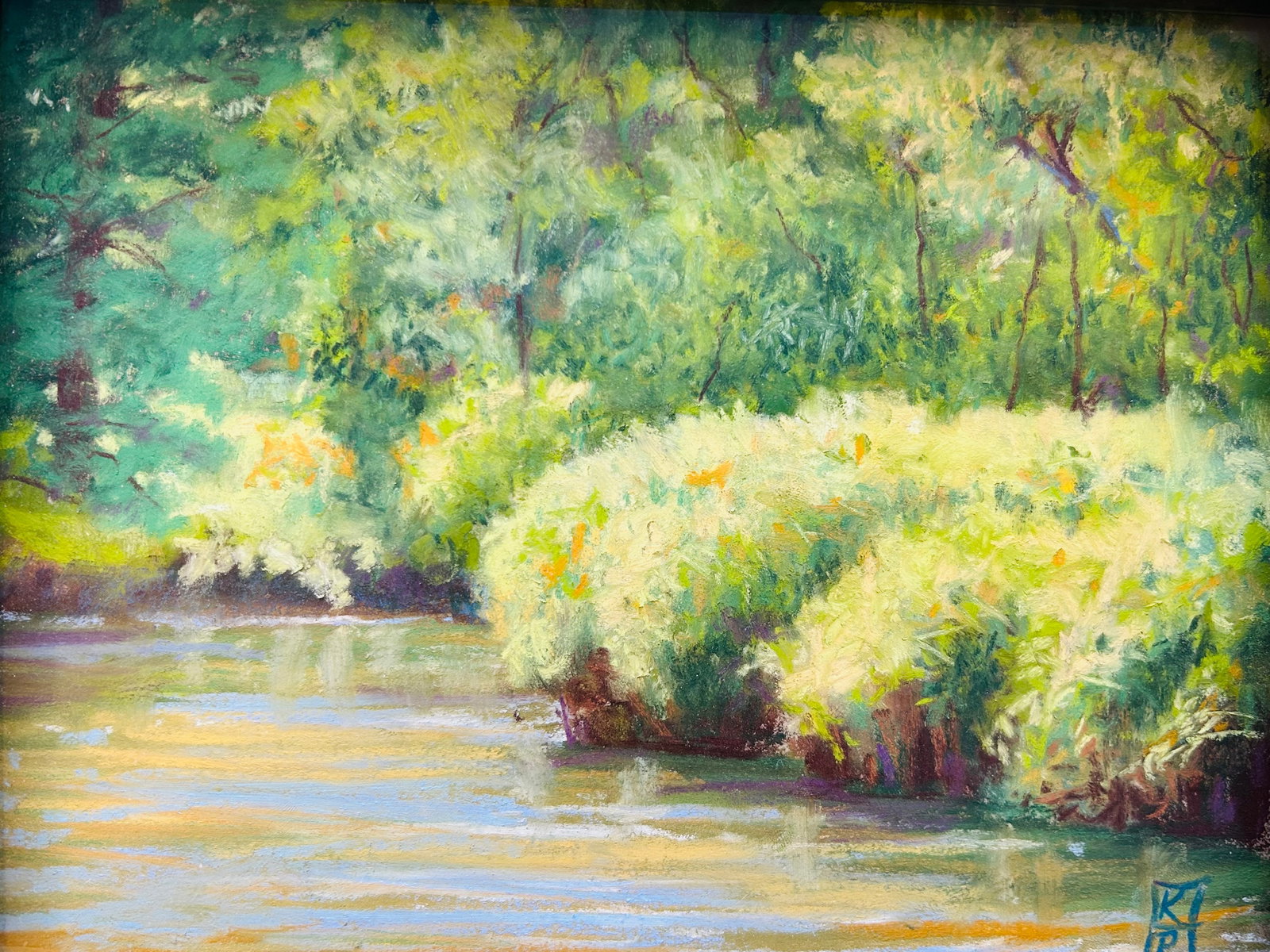 Late 20th Century "Waving Grasses" Signed Impressionist Landscape Oil Pastel Painting, Woodland Stre - 4